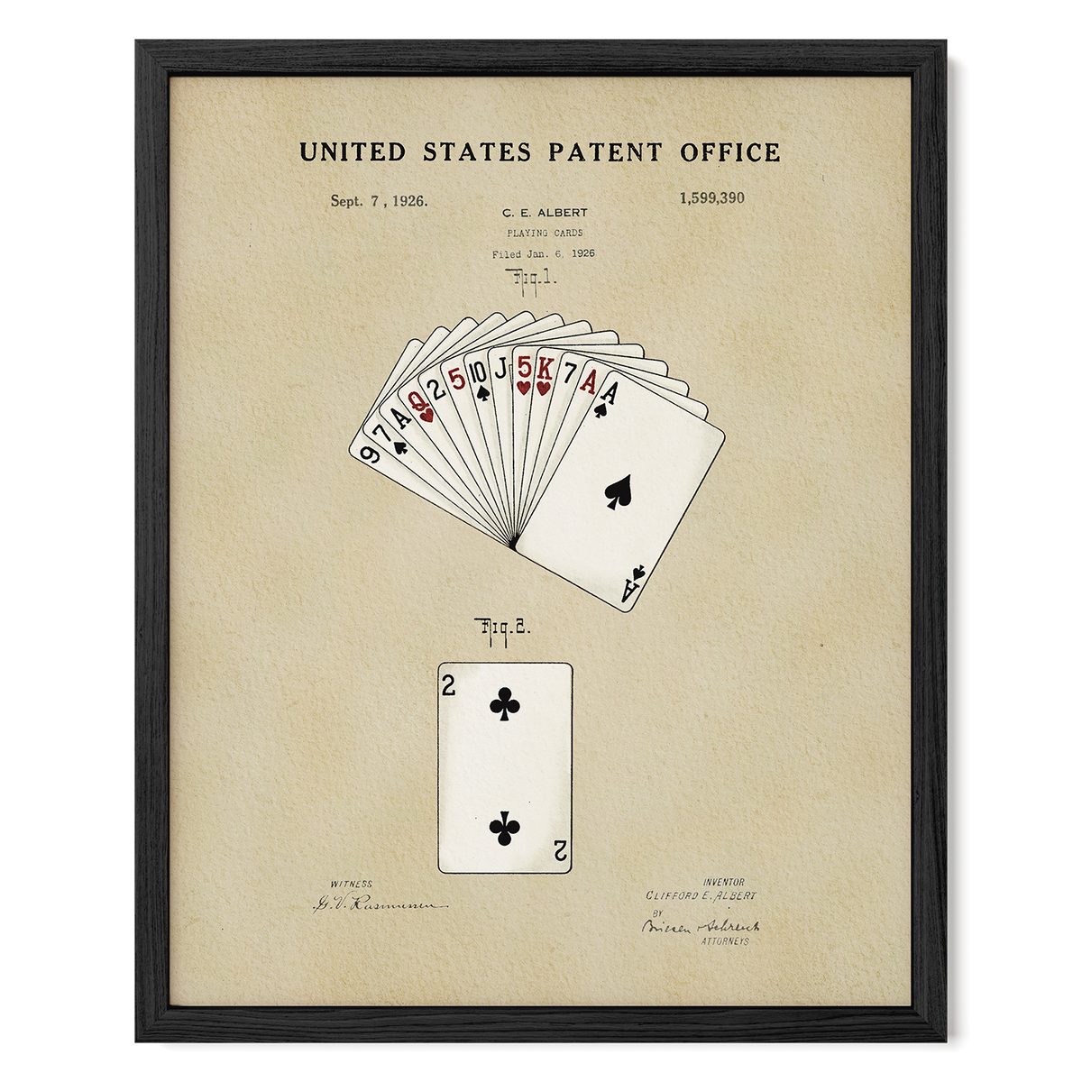 The image is a framed patent drawing depicting a deck of playing cards, specifically showing the back and front decks.