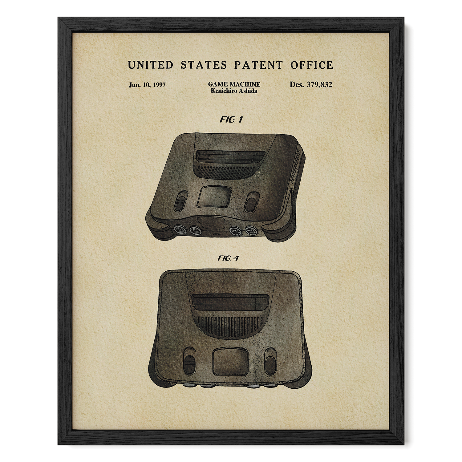 The image is a framed patent drawing of a game machine, specifically the Kenith Asahi console, dated June 10, 1997.