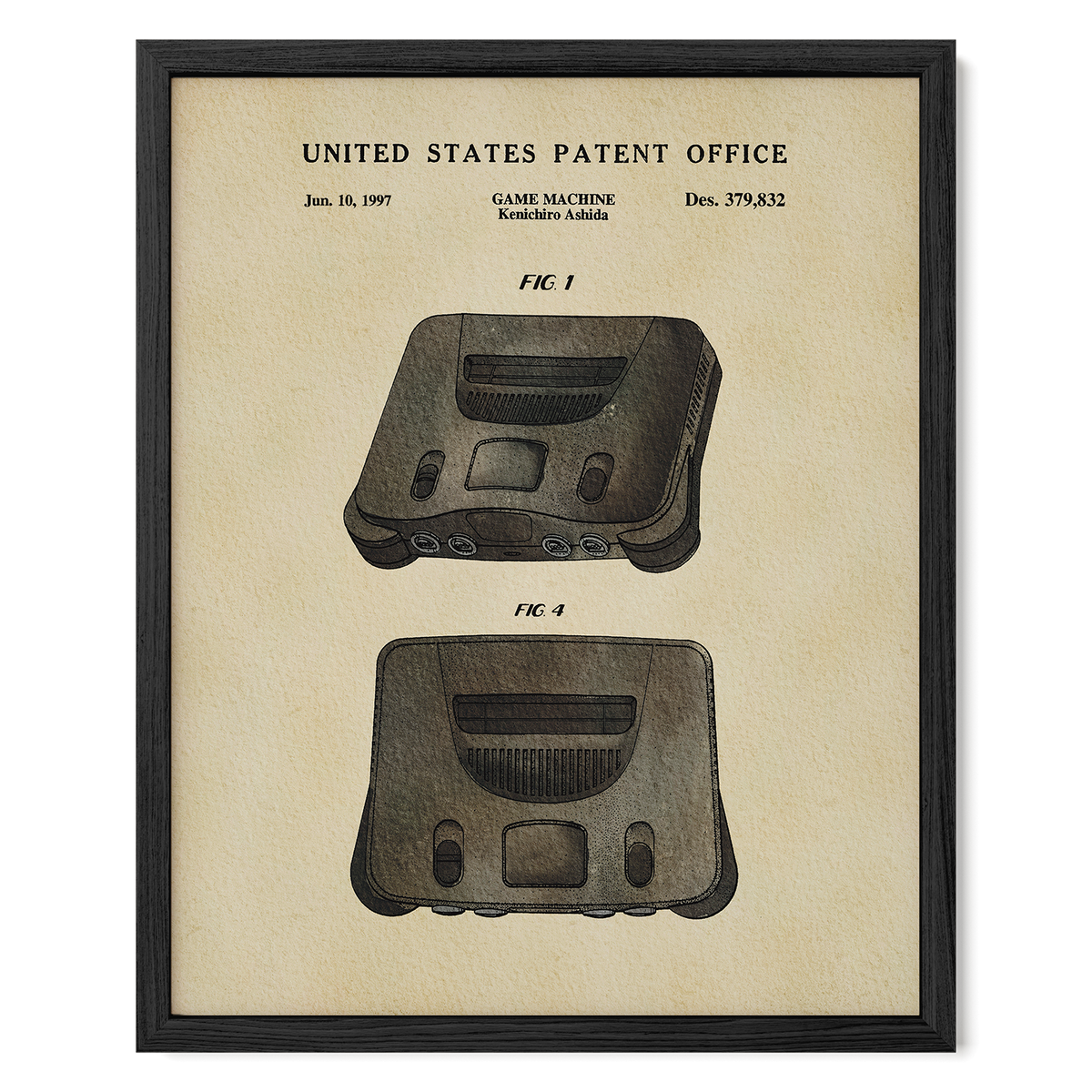 The image is a framed patent drawing of a game machine, specifically the Kenith Asahi console, dated June 10, 1997.