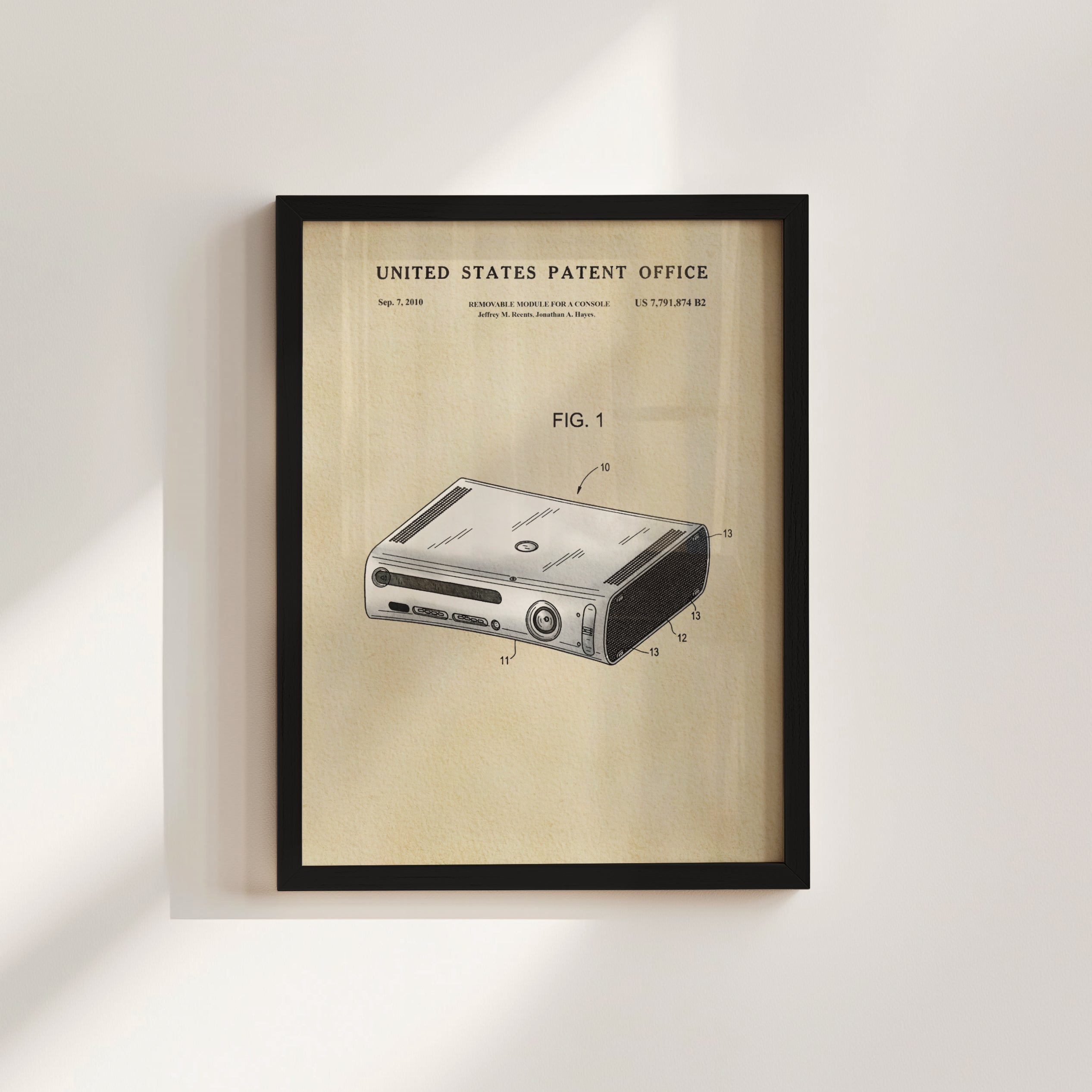 The image is a framed patent drawing of a Nintendo Wii console, depicting the console in a technical drawing style.