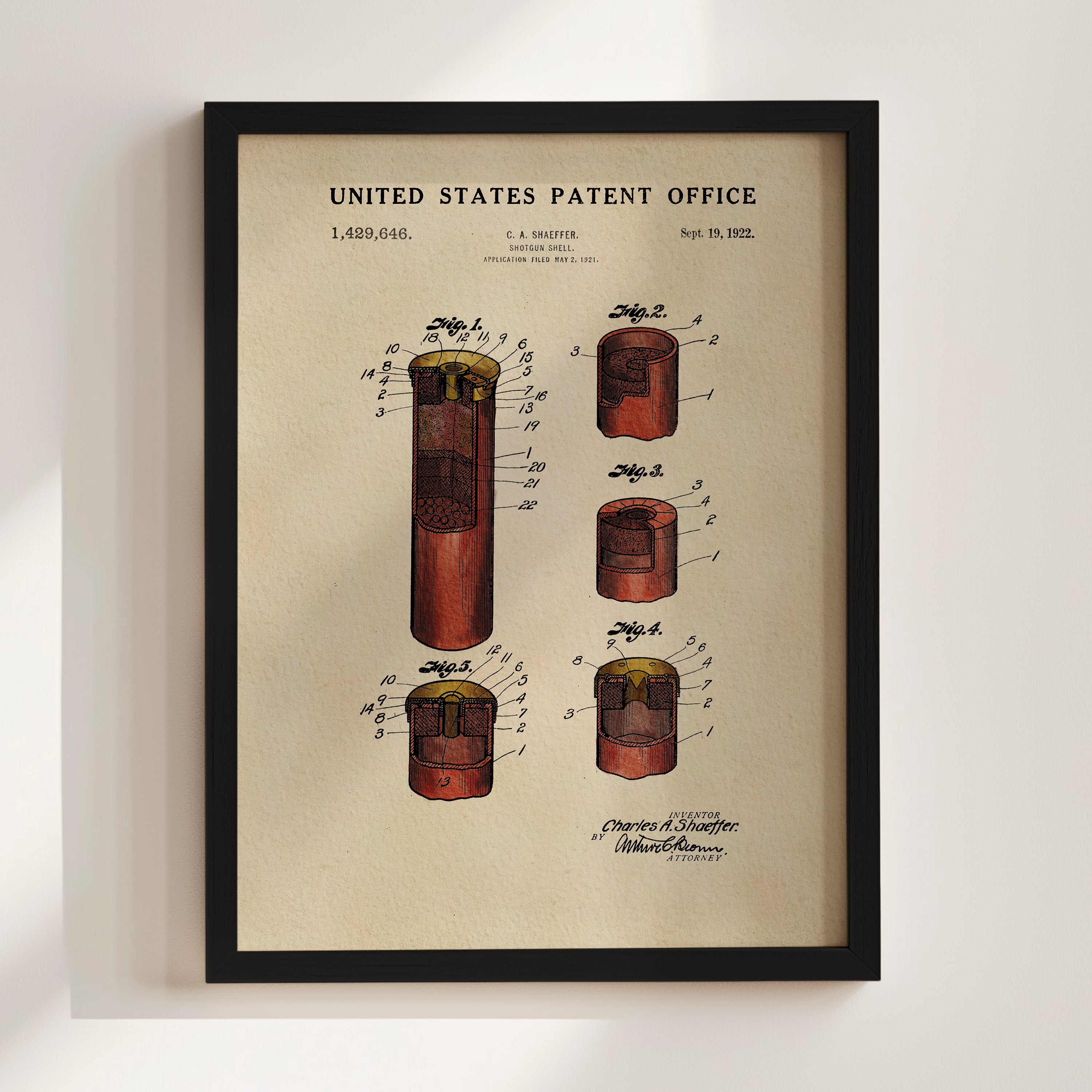 The image is a framed patent drawing depicting a device with multiple components, including a red cylindrical structure and a smaller cylindrical structure.