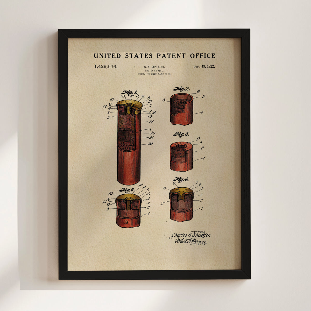 The image is a framed patent drawing depicting a device with multiple components, including a red cylindrical structure and a smaller cylindrical structure.