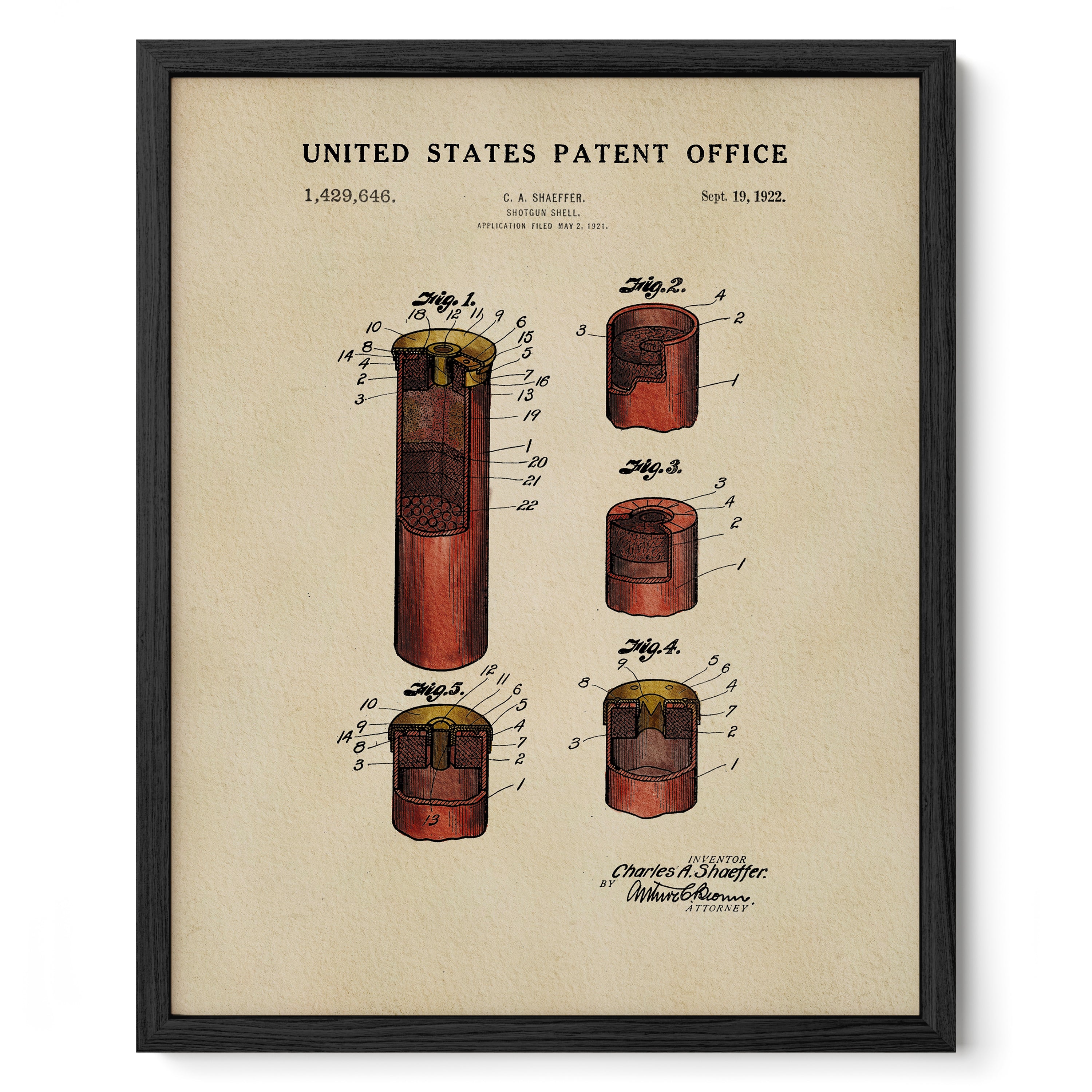 The image is a framed patent drawing from the United States Patent Office, depicting a technical drawing of a device with multiple components and parts.