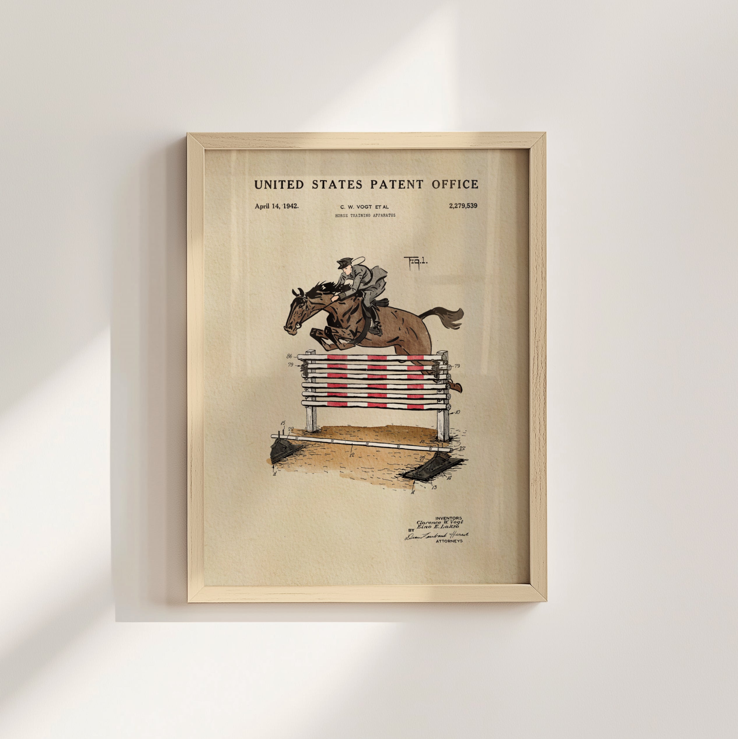 The image is a framed print of a patent application from April 14, 1942, titled 