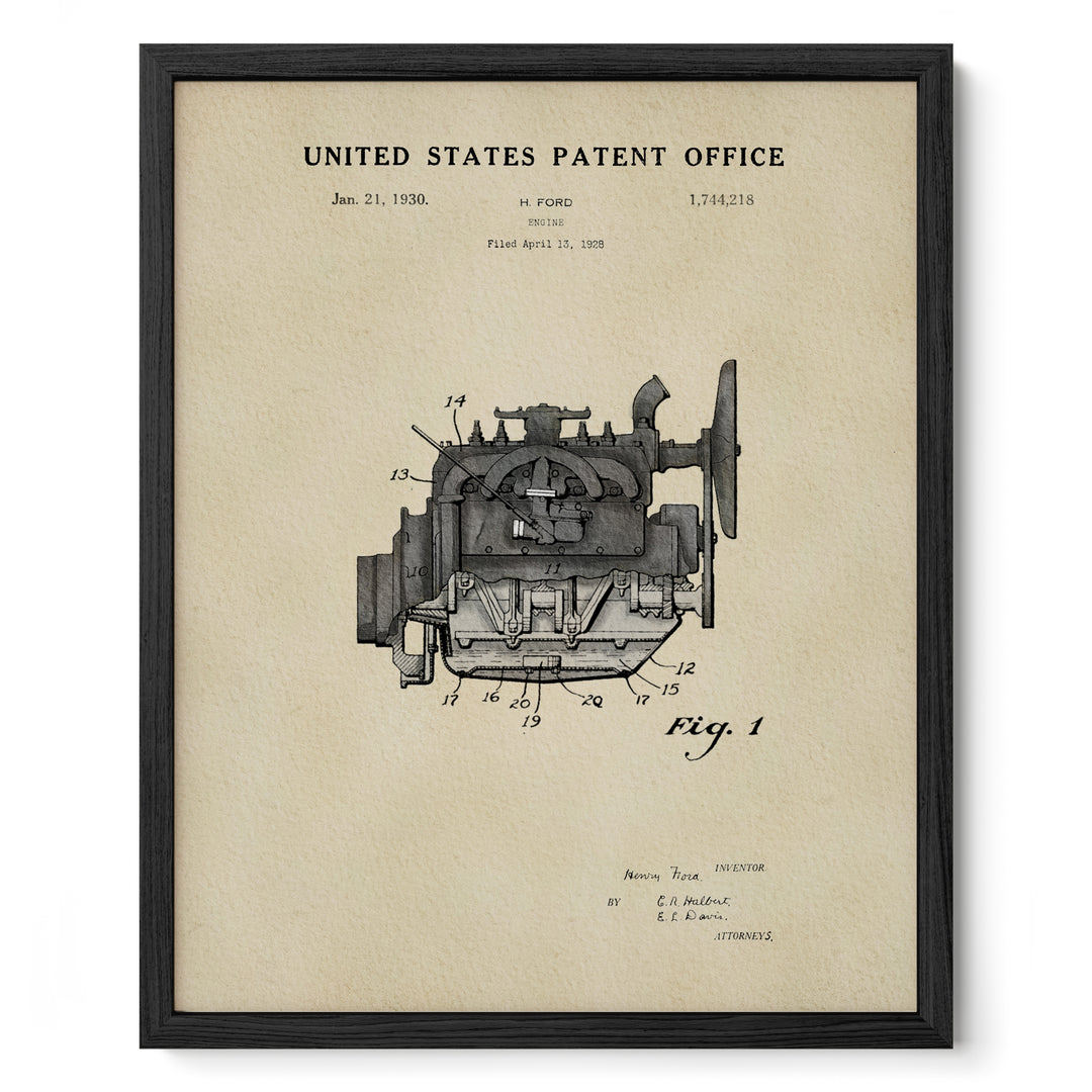 The image is a framed print of a United States patent from January 21, 1930, depicting an engine.