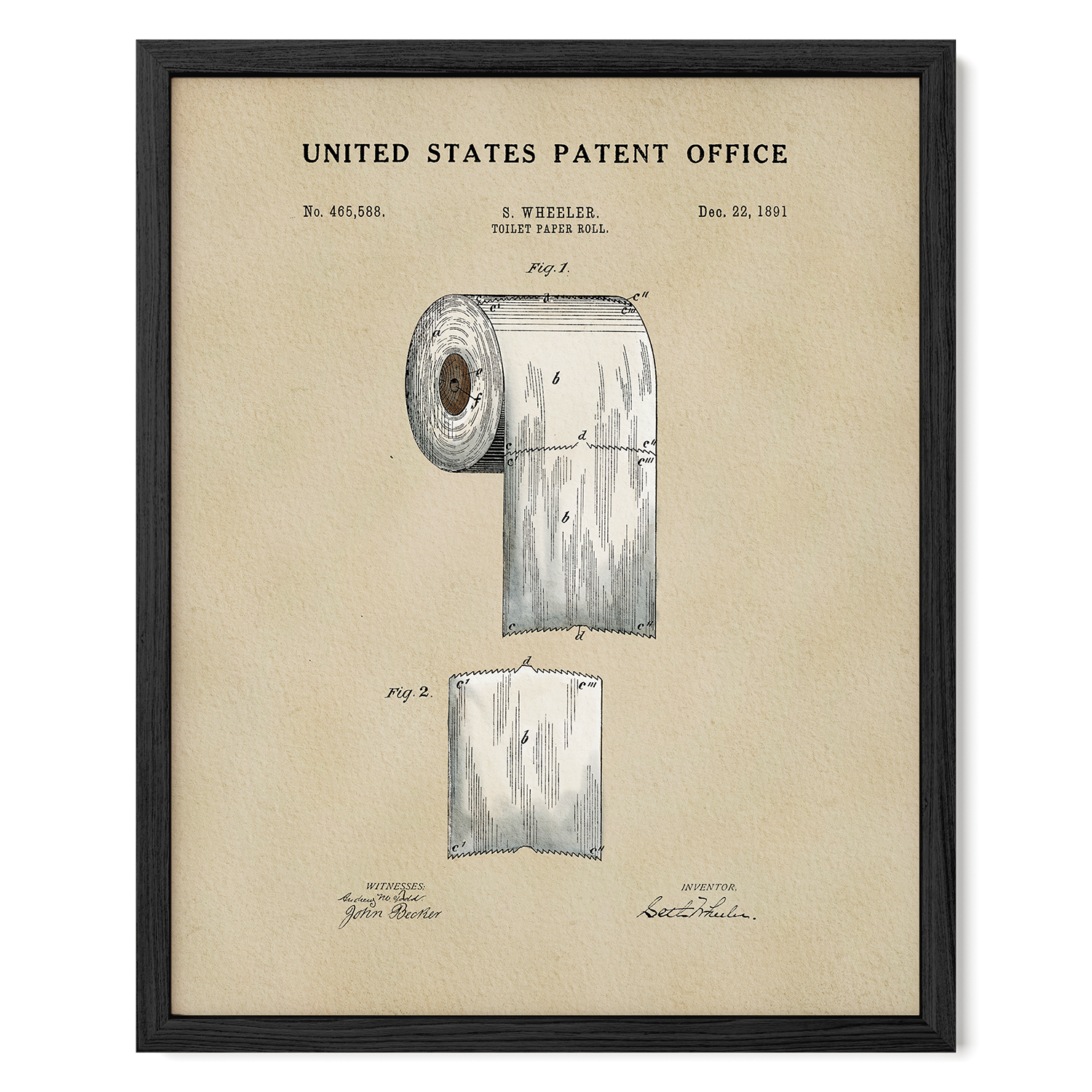 The image is a framed patent drawing of a roll of toilet paper, depicting the design and features of the product.