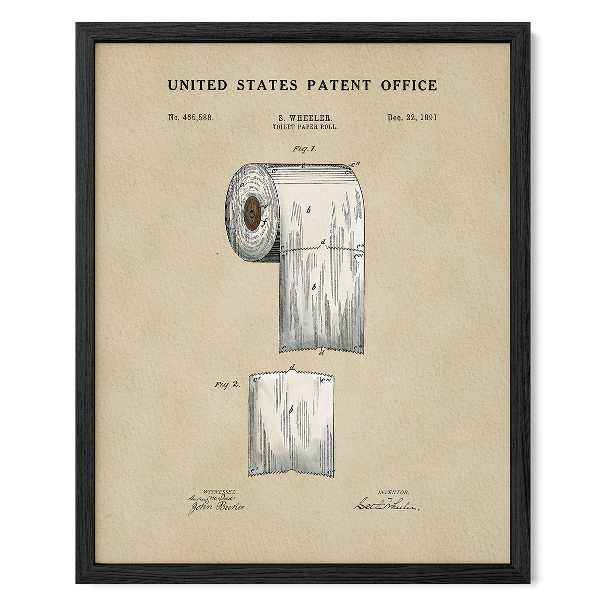 The image is a framed patent drawing of a roll of toilet paper, depicting the design and features of the product.