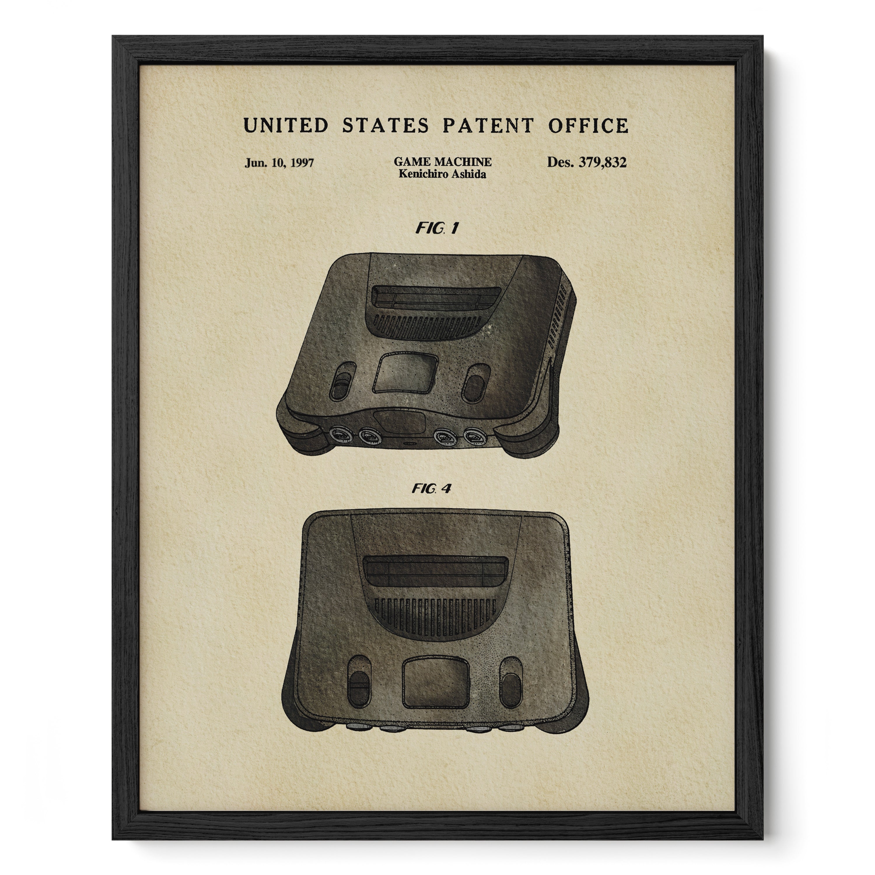 The image is a framed patent drawing of a game machine, specifically the Kenwood Asahi console, dated January 10, 1997.
