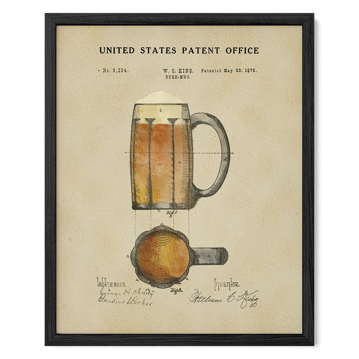 The image is a framed print depicting a beer mug with a detailed illustration of the mug and its contents.
