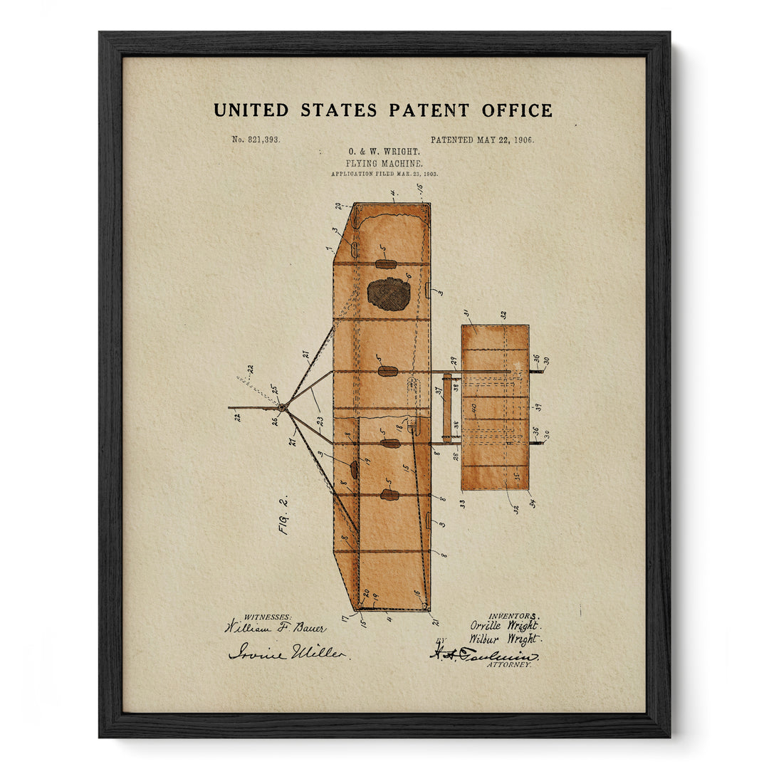 The image is a framed print of a United States patent office patent from 1916, depicting a wooden structure with various technical drawings and annotations.