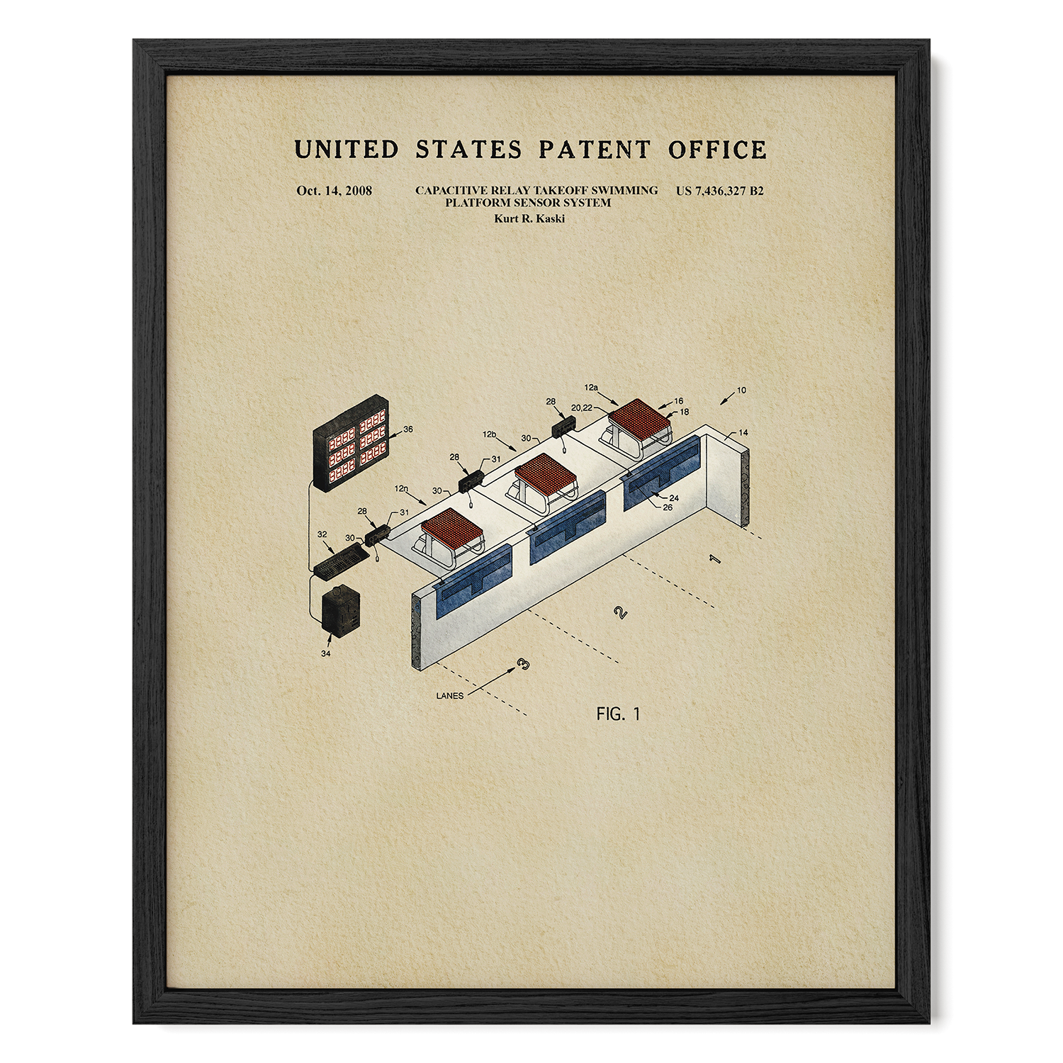 The image is a framed patent office patent from the United States, dated October 14, 2008, and depicts a device with a large screen and a smaller screen.