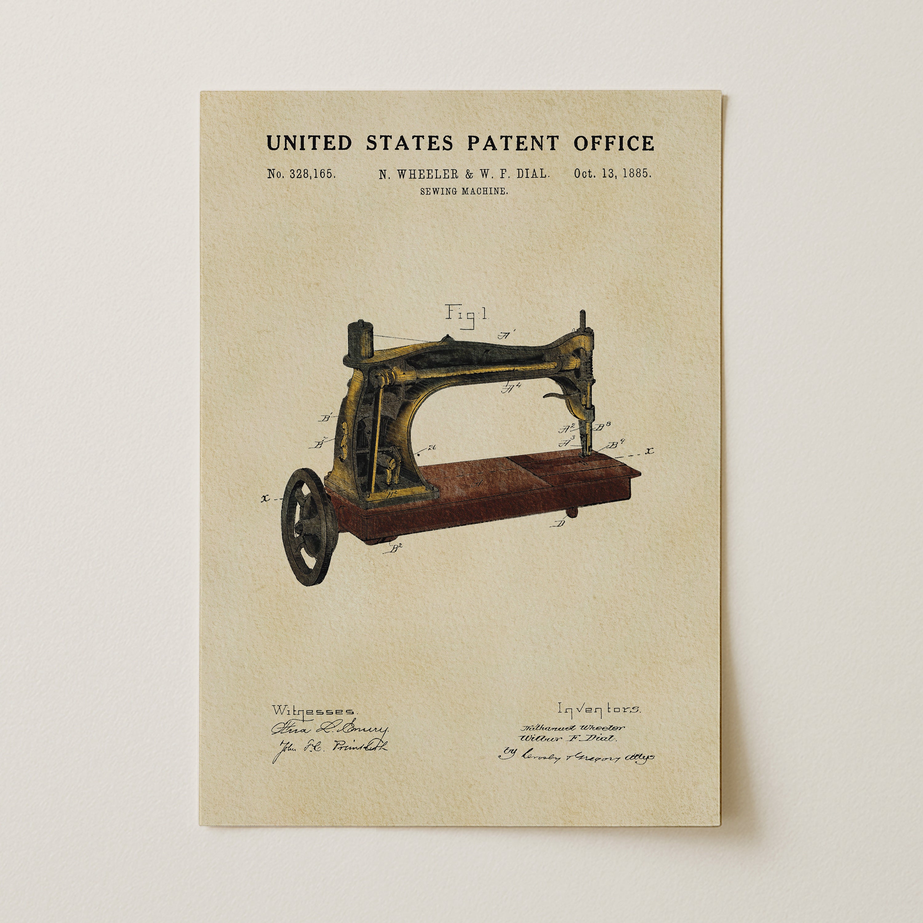 The image is a printed page from the United States Patent Office featuring a sewing machine patent.