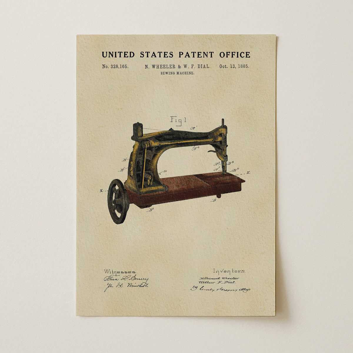 The image is a printed page from the United States Patent Office featuring a sewing machine patent.