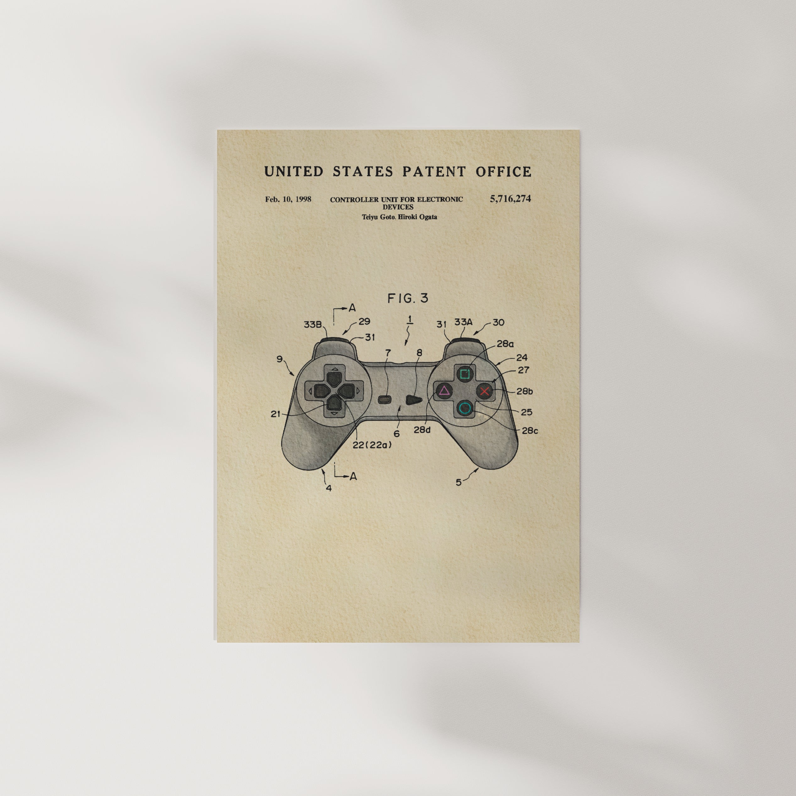 The image is a patent drawing of a joystick, depicting the controls and features of the joystick in a technical drawing style.