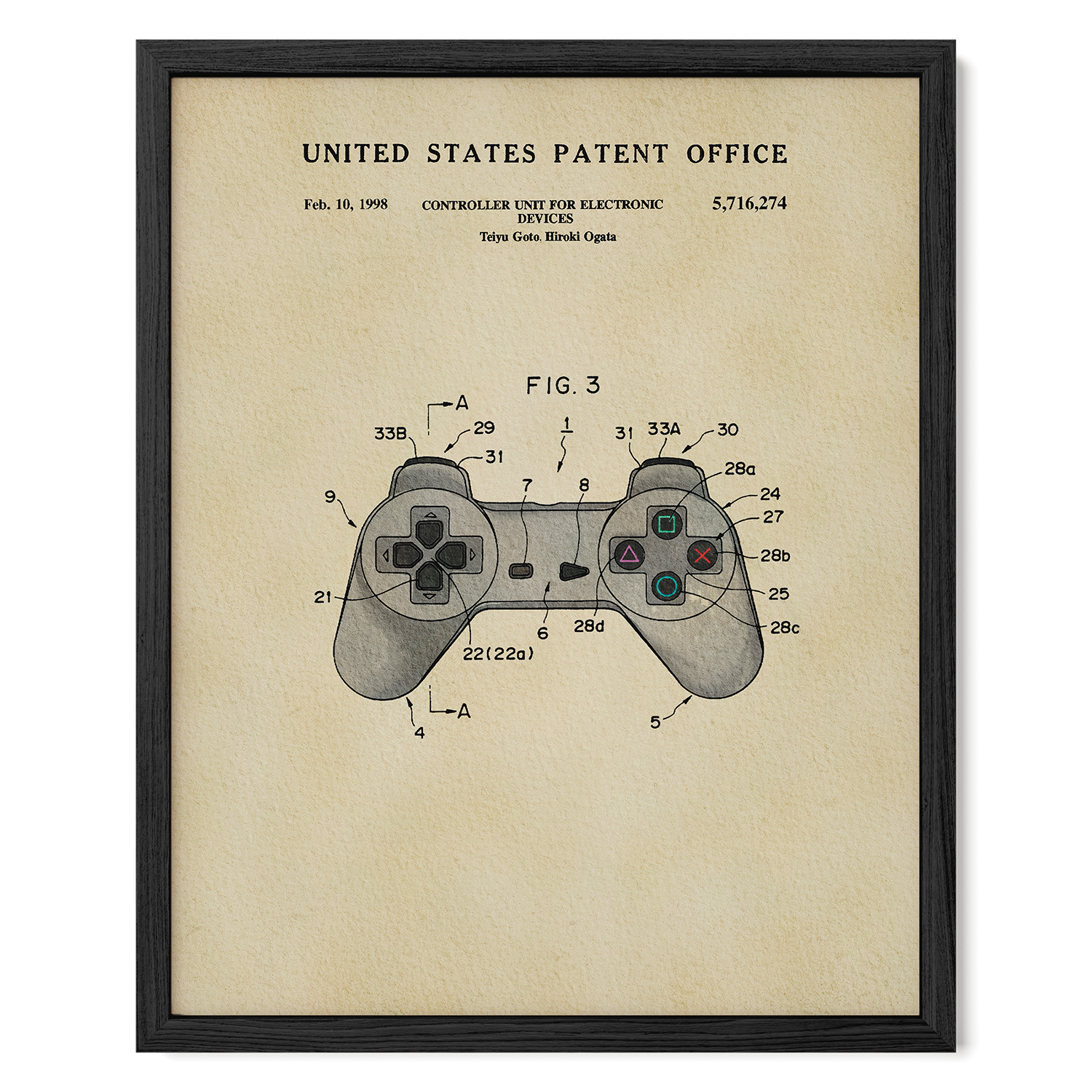 The image is a framed patent drawing of a joystick, depicting the controls and features of the joystick.