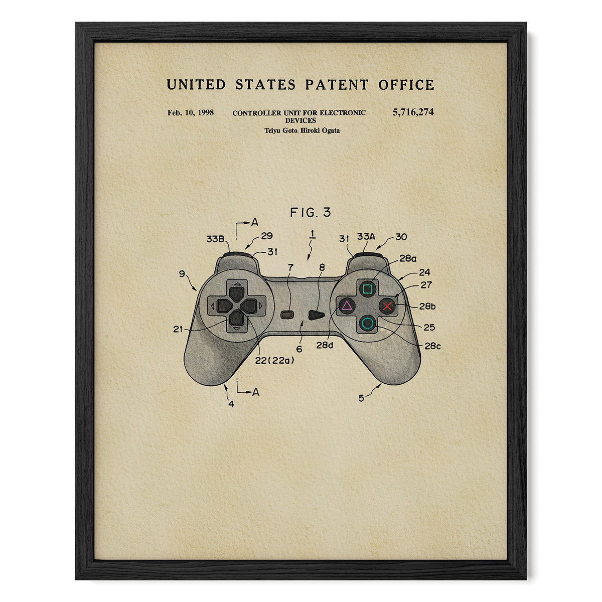 The image is a framed patent drawing of a joystick, depicting the controls and features of the joystick.