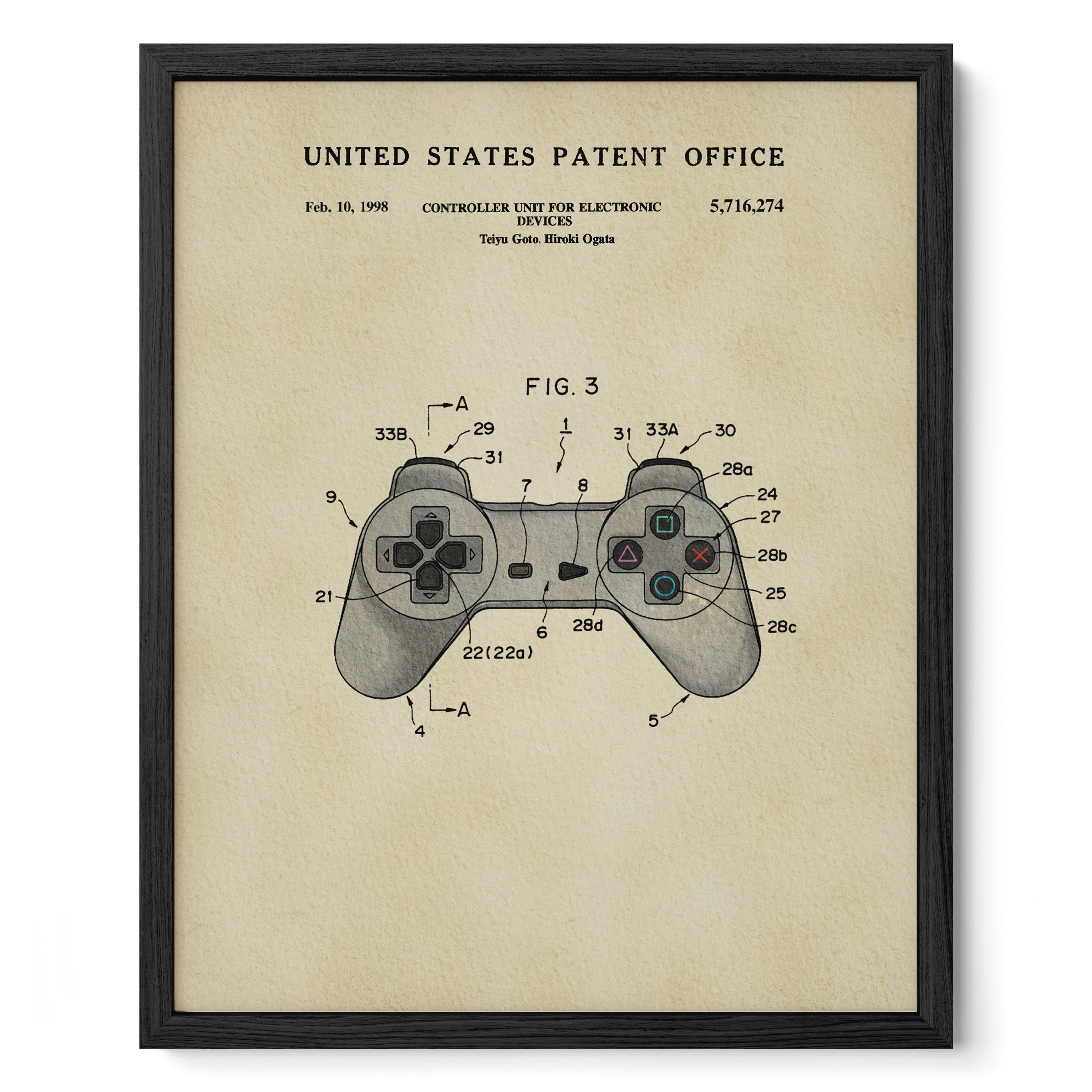 The image is a framed patent drawing of a joystick, depicting the controls and features of a joystick.