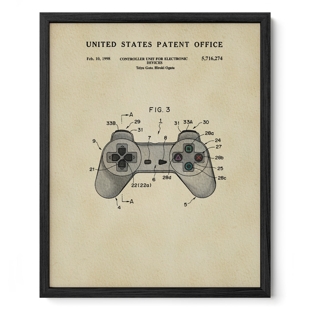 The image is a framed patent drawing of a joystick, depicting the controls and features of a joystick.