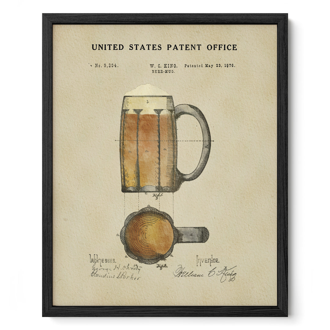 The image is a framed print depicting a beer mug with a detailed illustration of the mug and its contents.