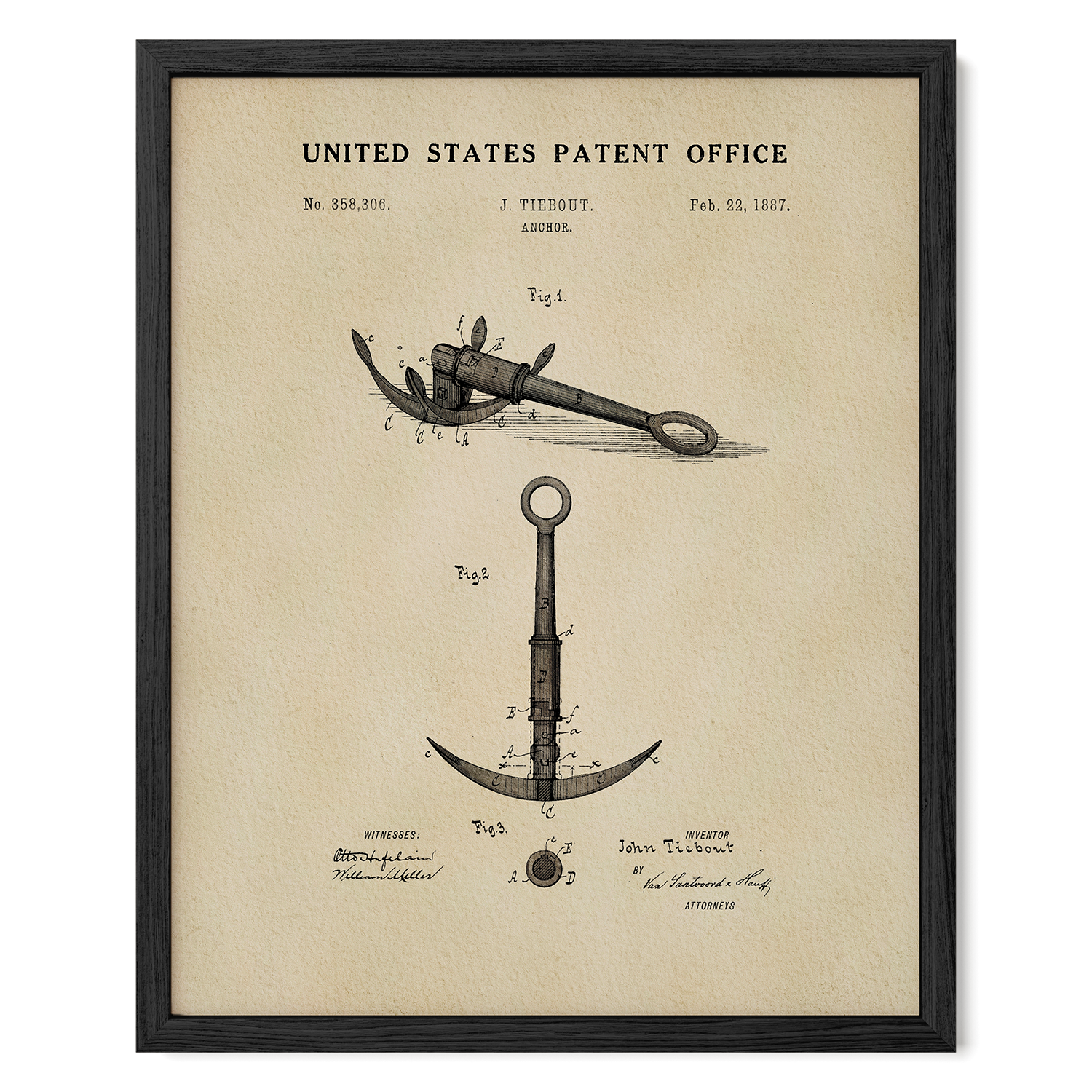 The image is a framed patent drawing depicting a piece of maritime equipment, likely an anchor or similar device.