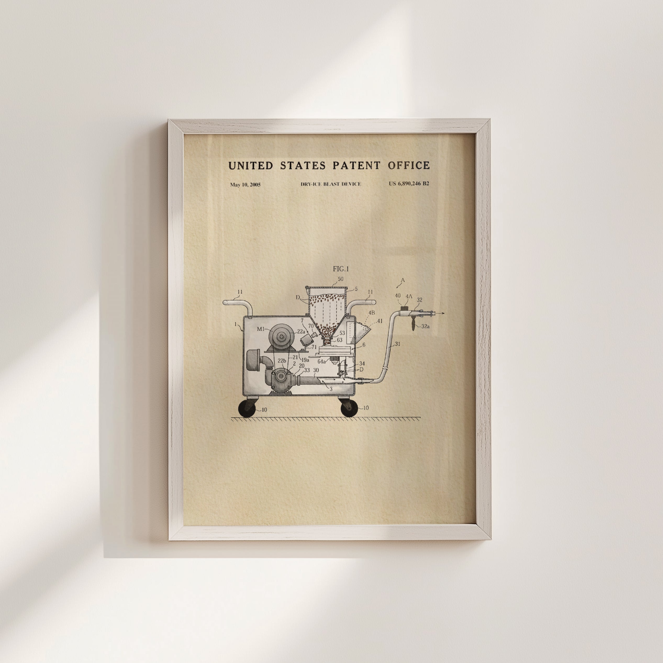 The image is a framed patent drawing depicting a machine or device with various components and parts.