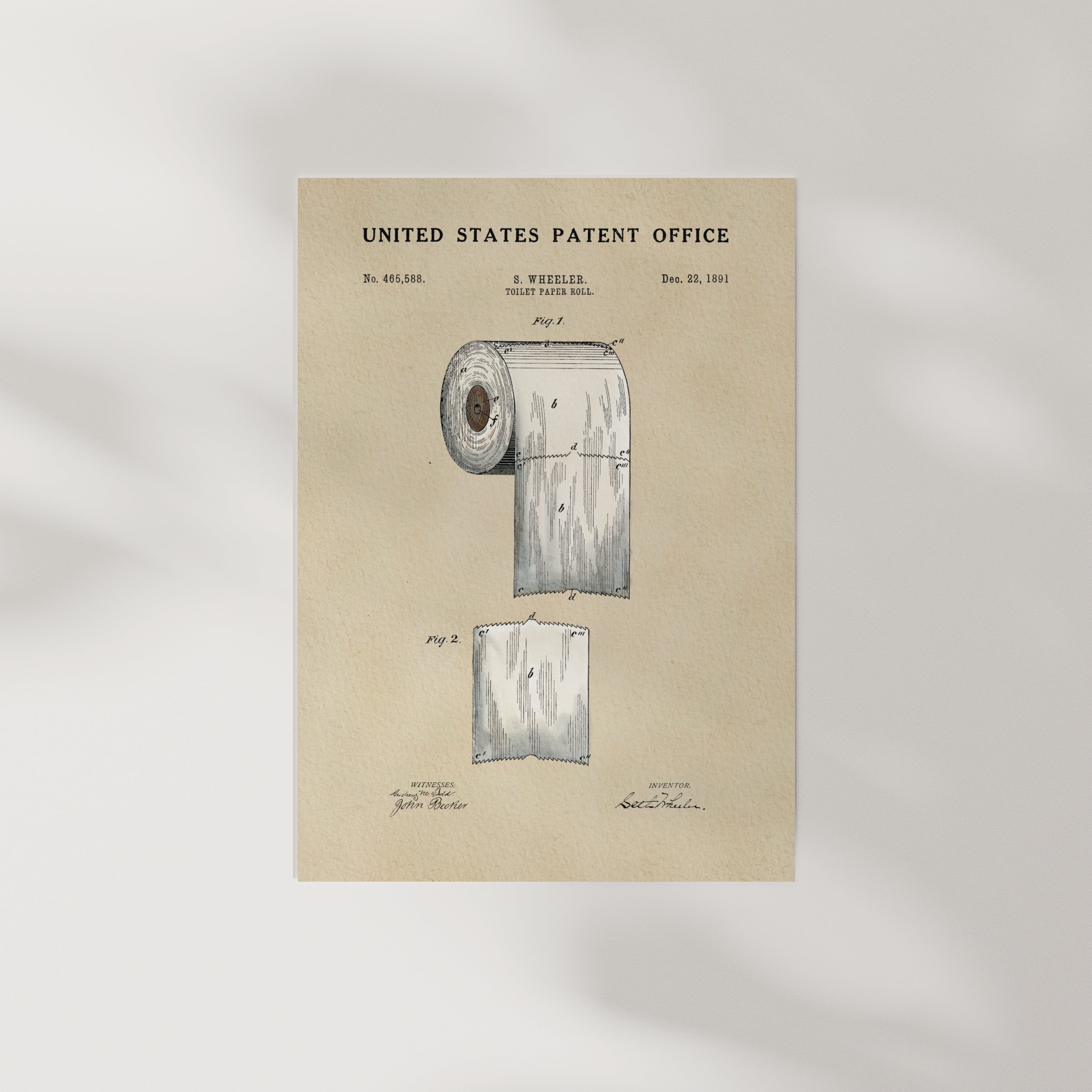 The image is a patent drawing of a roll of toilet paper, depicting a roll of toilet paper with a label.