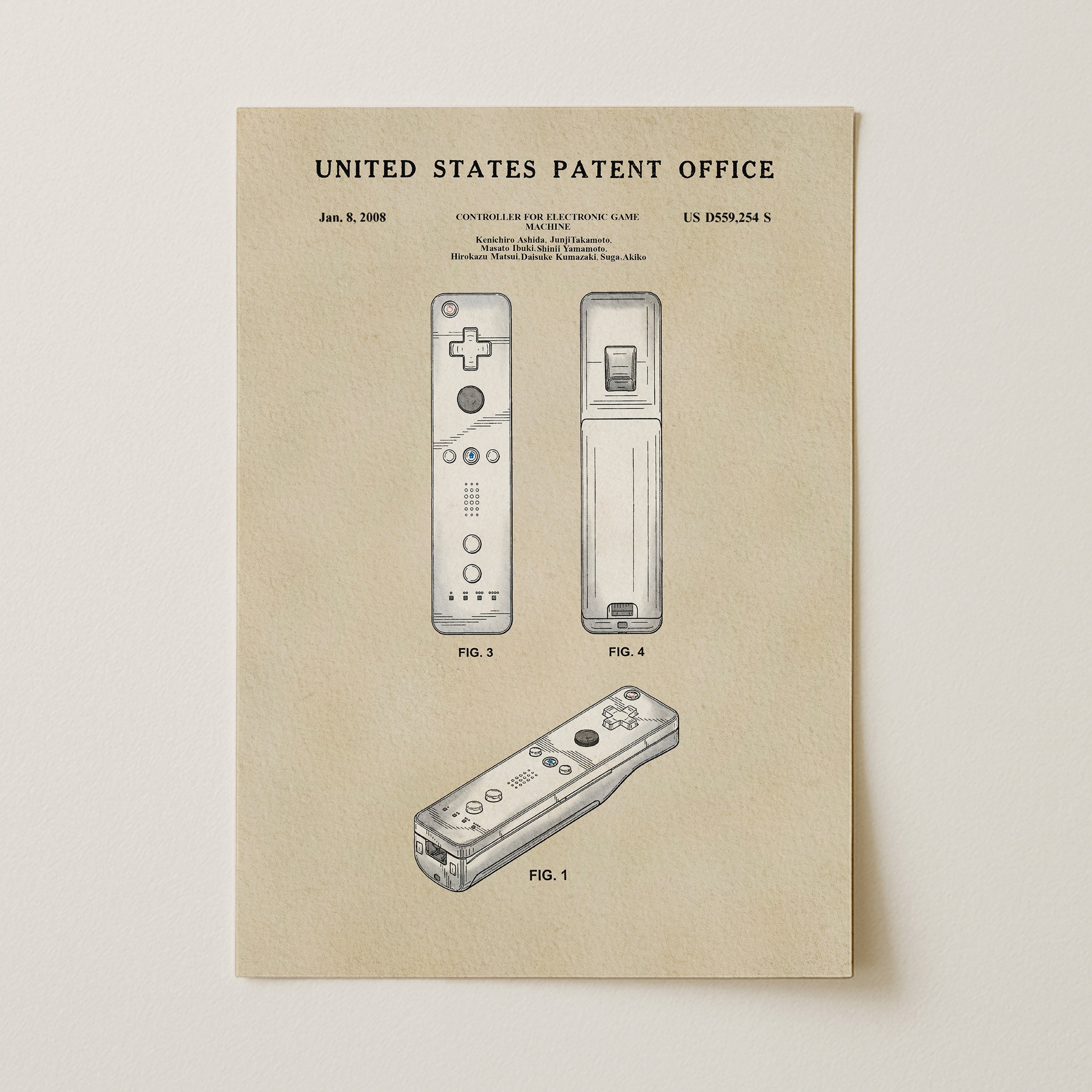 The image is a patent drawing of a Wii remote, depicting two different designs of the controller.