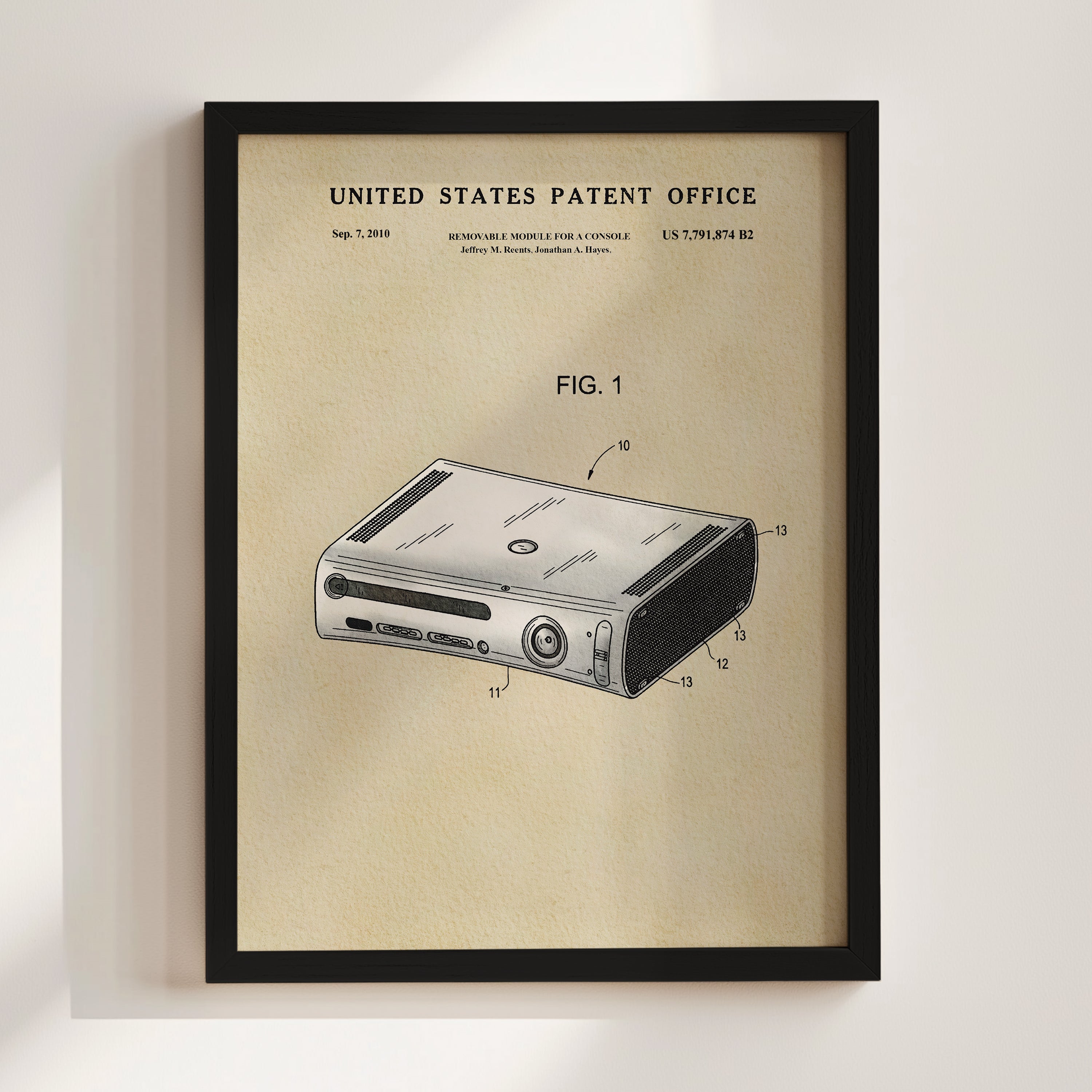 The image is a framed patent drawing of a Nintendo Wii console, depicting the console in a technical drawing style.