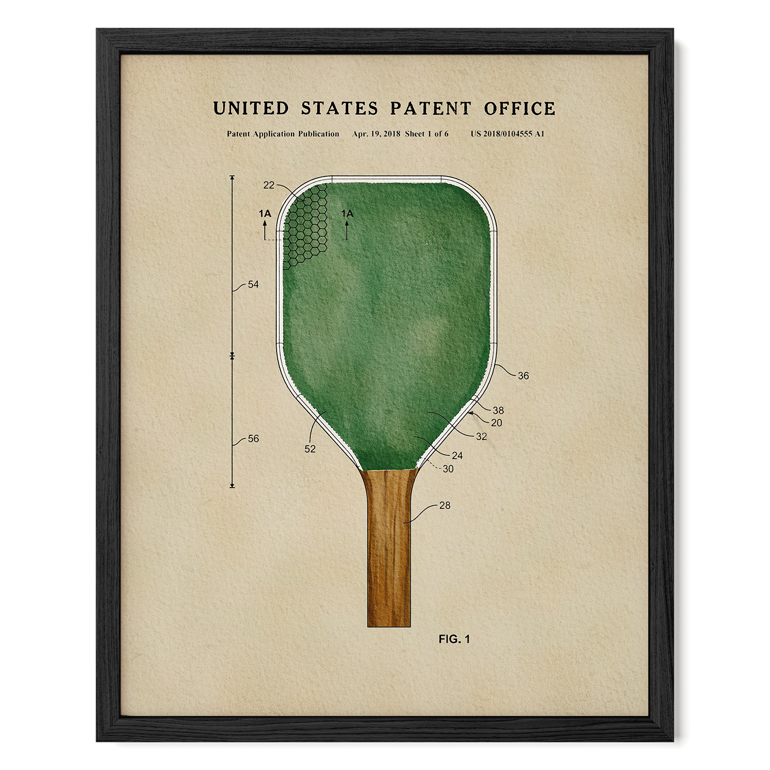 The image is a framed patent drawing of a paddle, depicting the design and features of the paddle in a detailed manner.