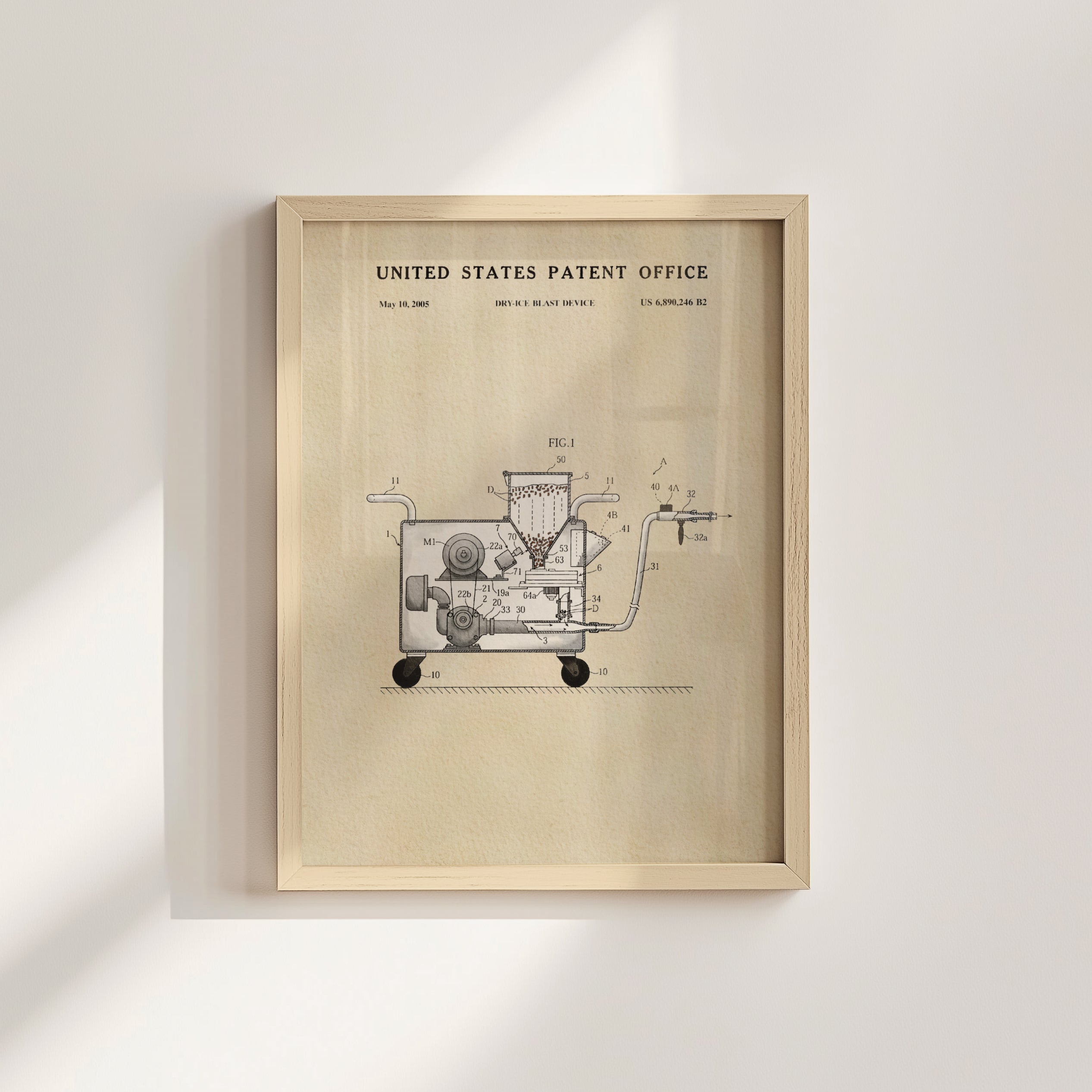 The image is a framed patent drawing depicting a machine or device with various components and parts.