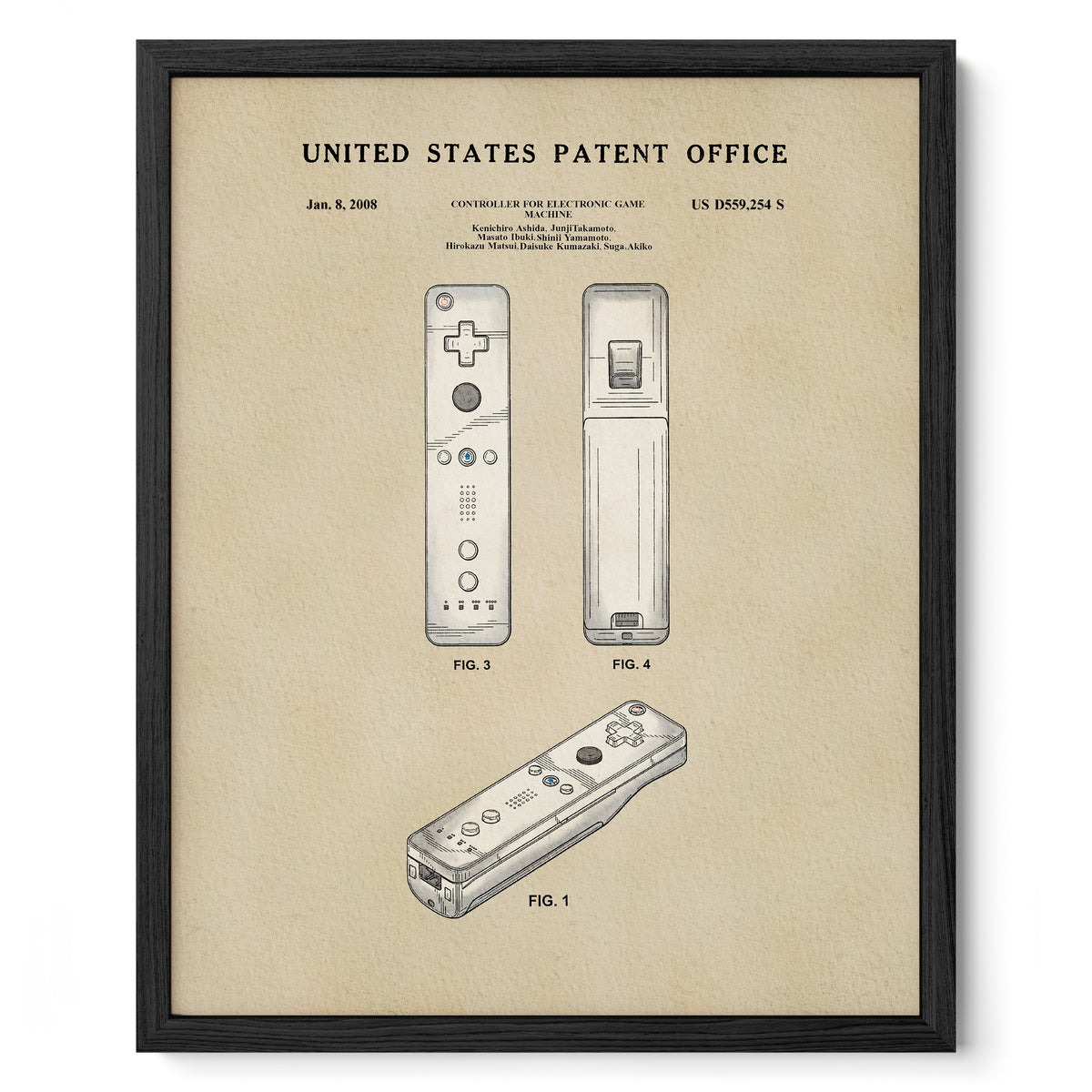 The image is a framed patent drawing depicting two Wii controllers, labeled as "Fig. 3" and "Fig. 4".