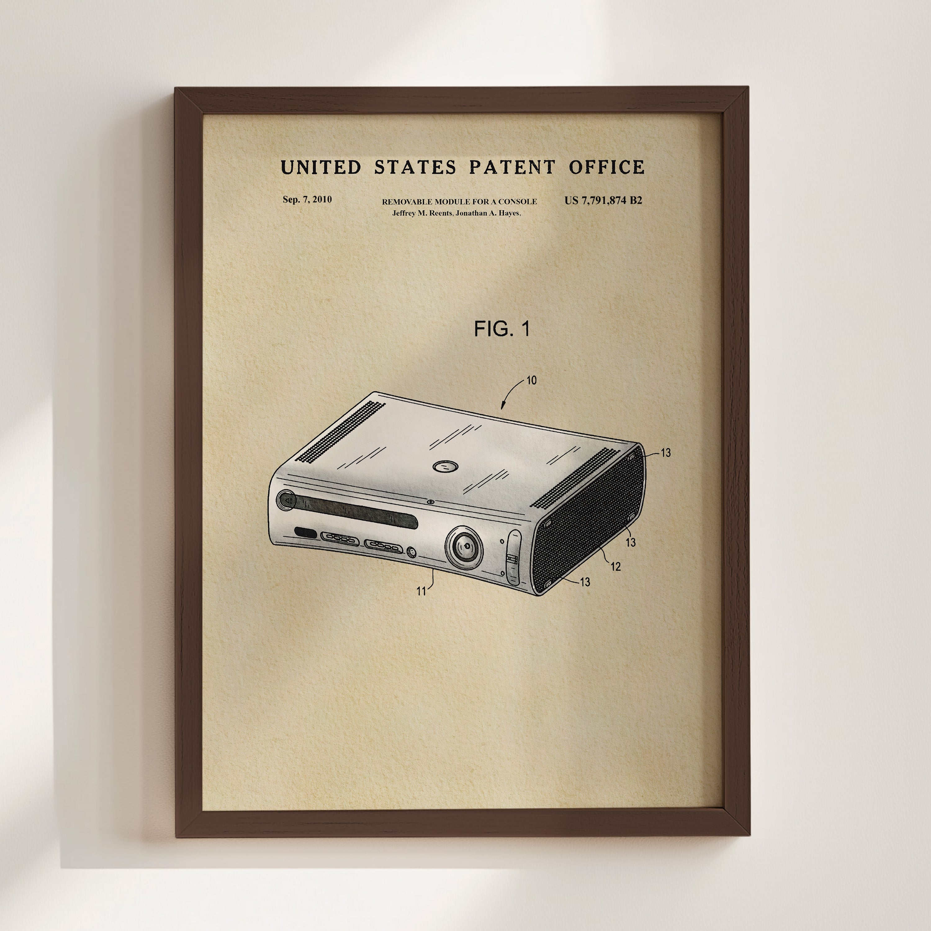 The image is a framed patent drawing of a Nintendo Wii console, depicting the console in a technical drawing style.