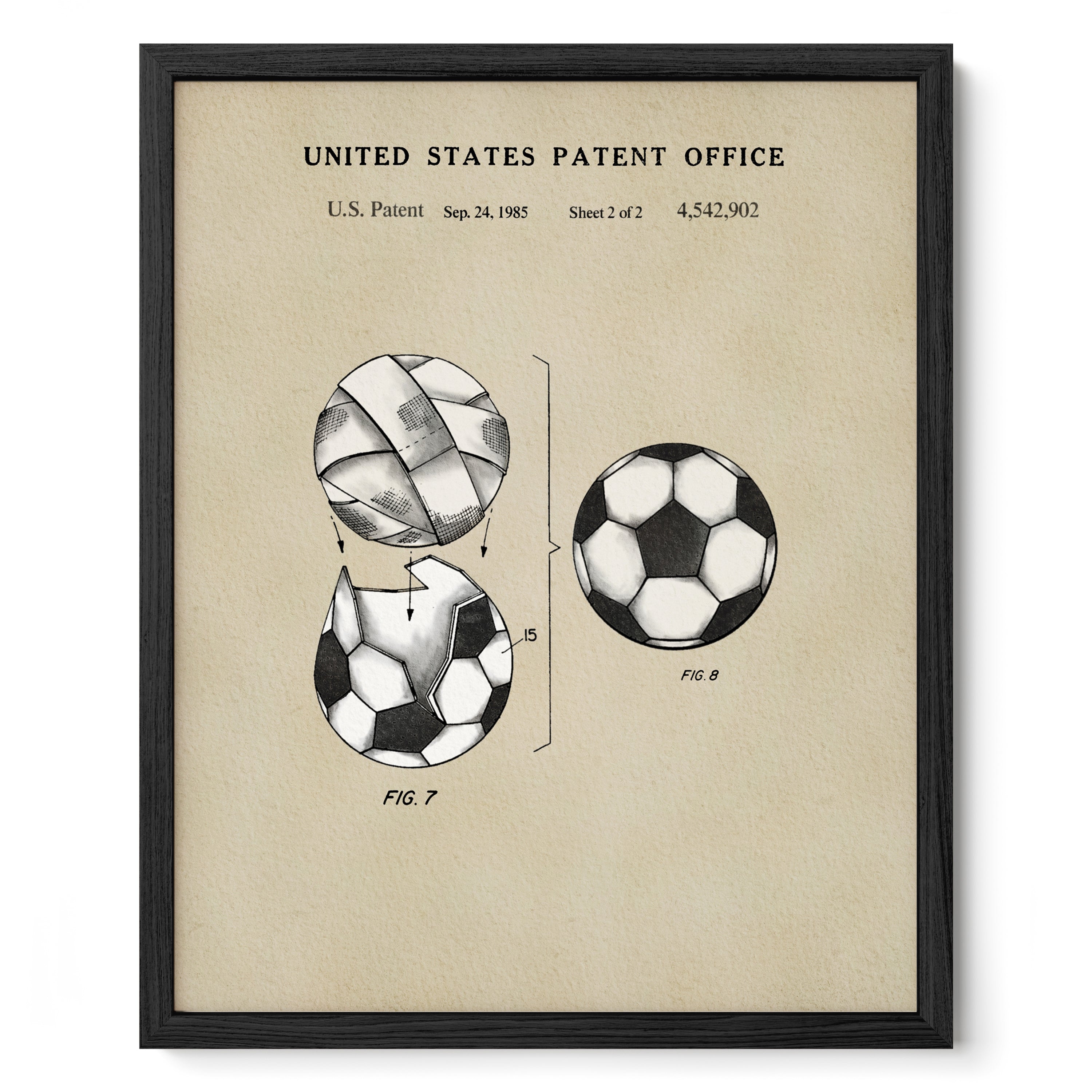 The image is a framed patent drawing depicting two soccer balls with a line of text above them.