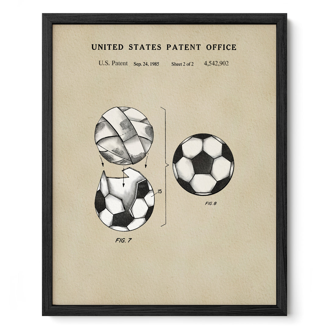 The image is a framed patent drawing depicting two soccer balls with a line of text above them.