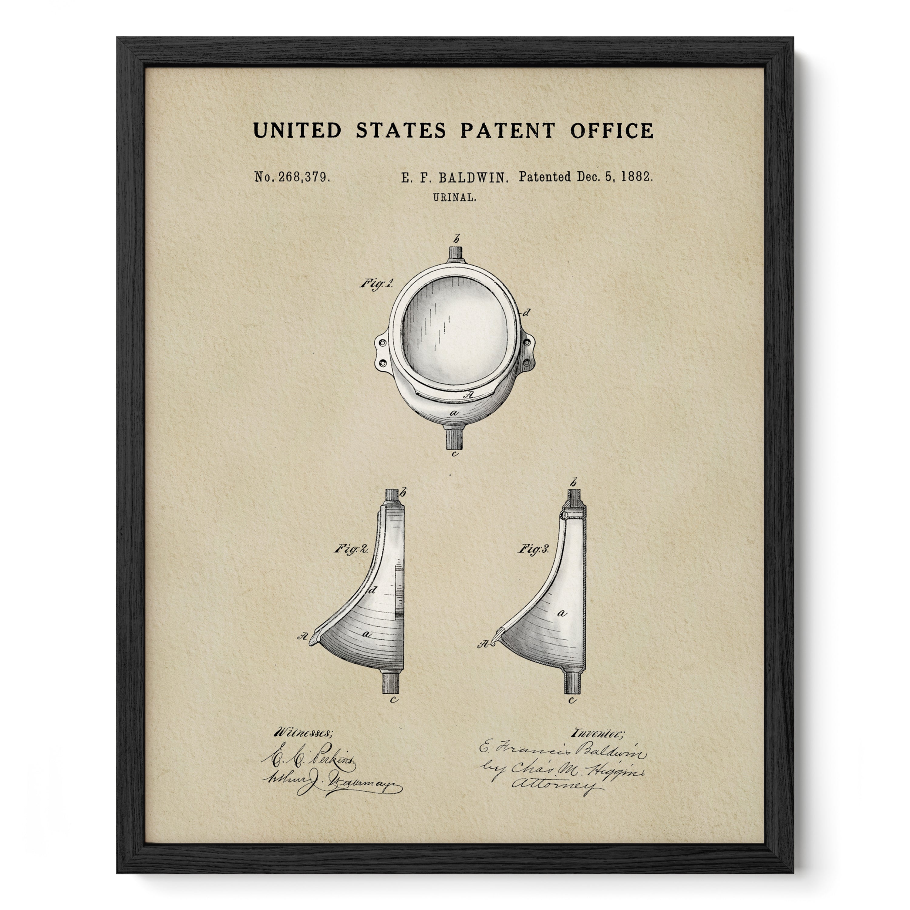 The image is a framed patent drawing from the United States Patent Office, depicting a device with a round head and two curved sides.