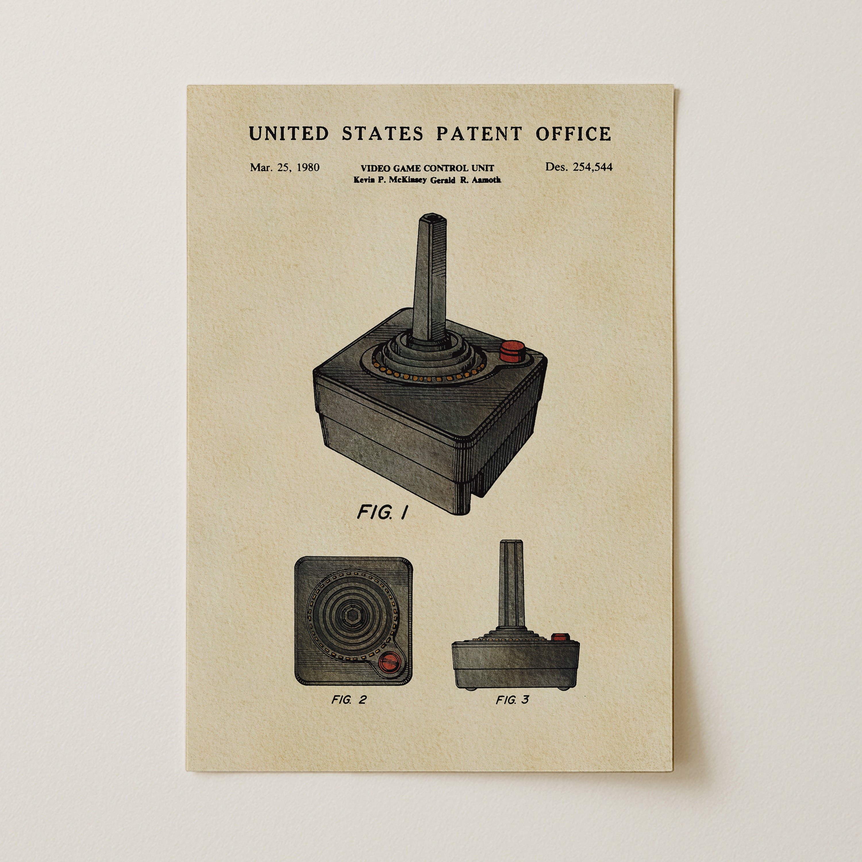 The image is a vintage United States patent office patent for a joystick controller, specifically the joystick controller unit from the video game console known as the Nintendo GameCube.