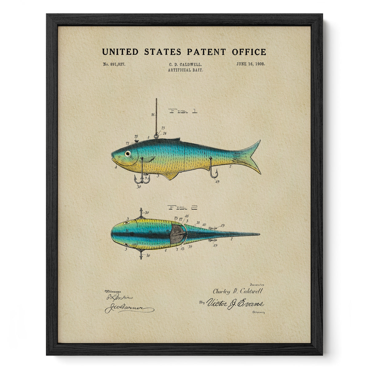Artificial Bait (1908) patent art print