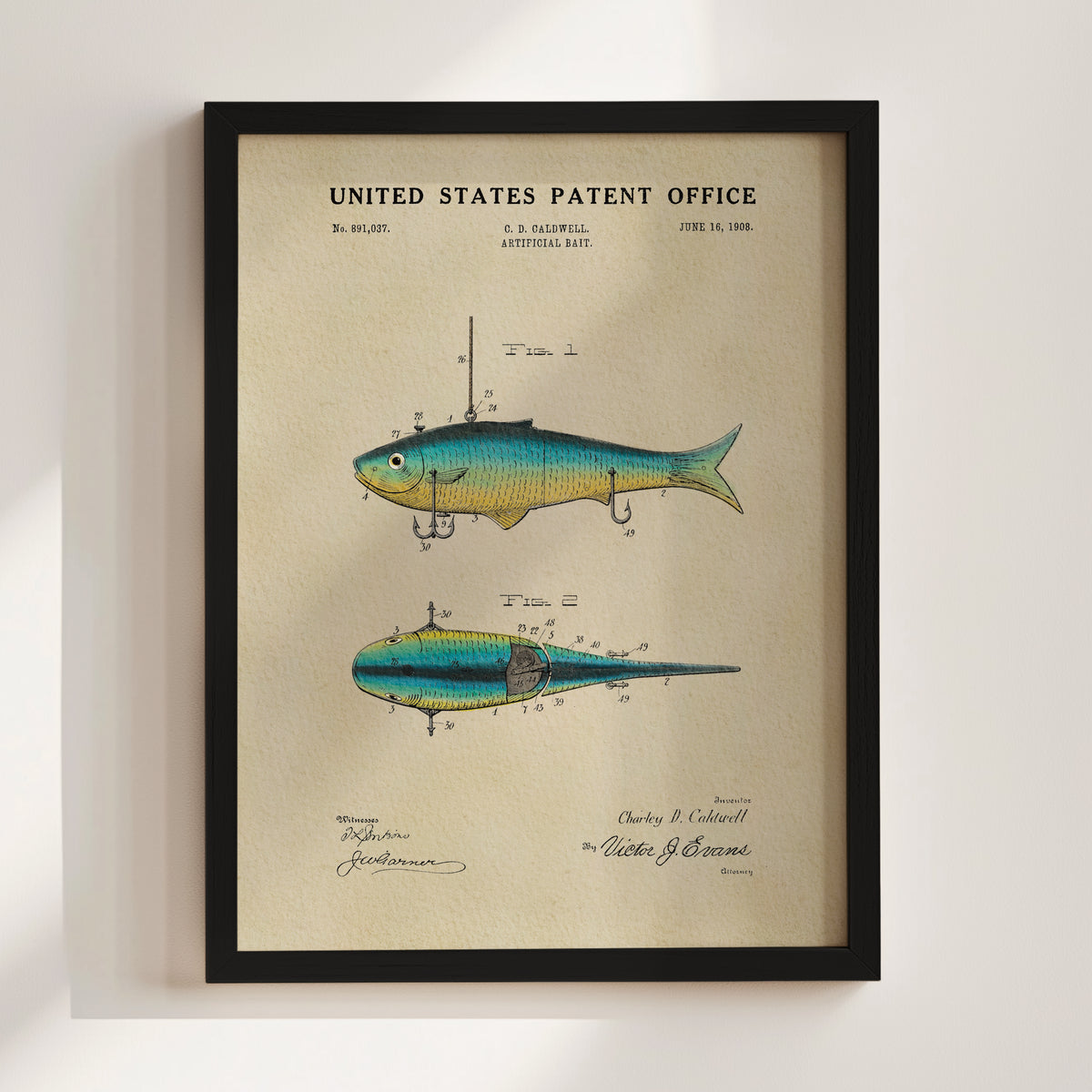 Artificial Bait (1908) patent art print