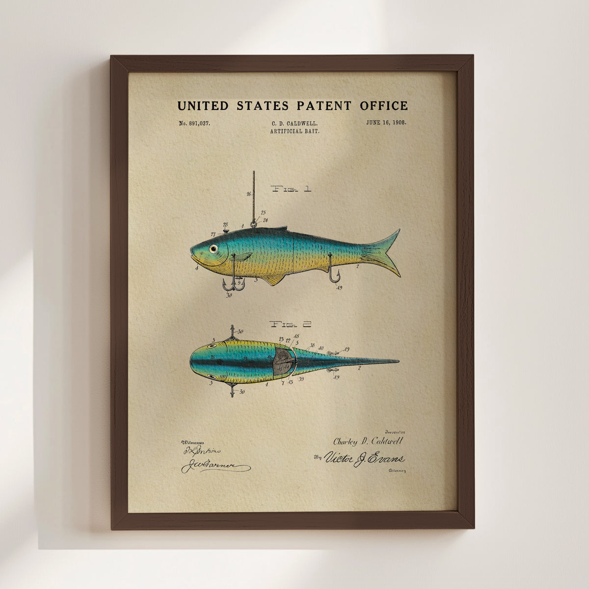 Artificial Bait (1908) patent art print