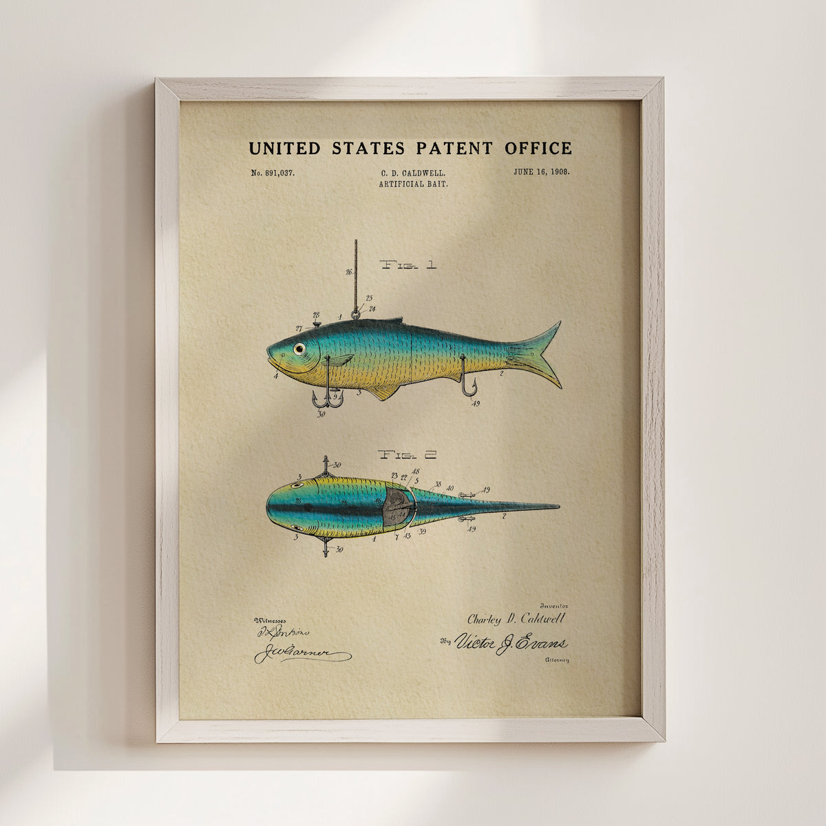 Artificial Bait (1908) patent art print