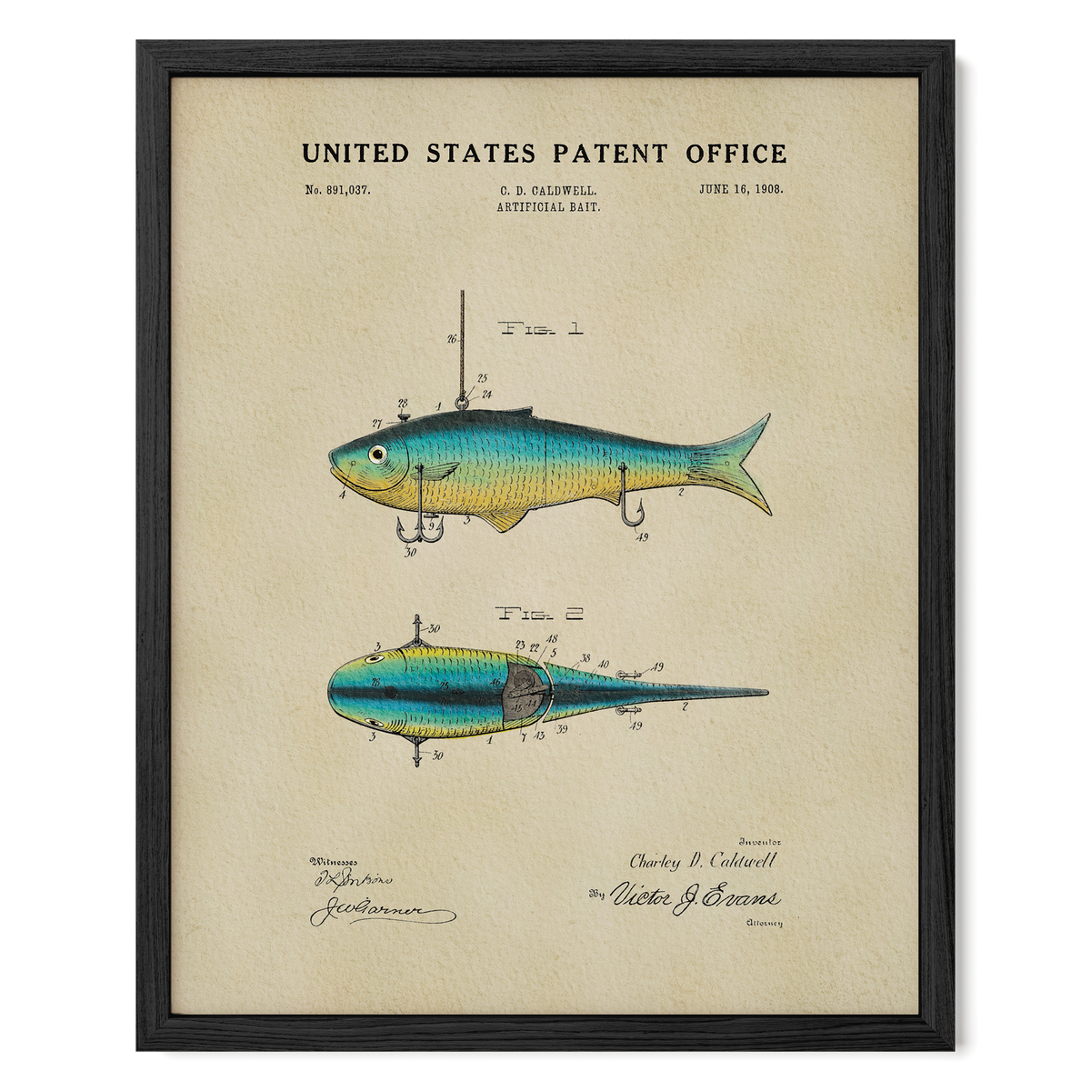 Artificial Bait (1908) patent art print