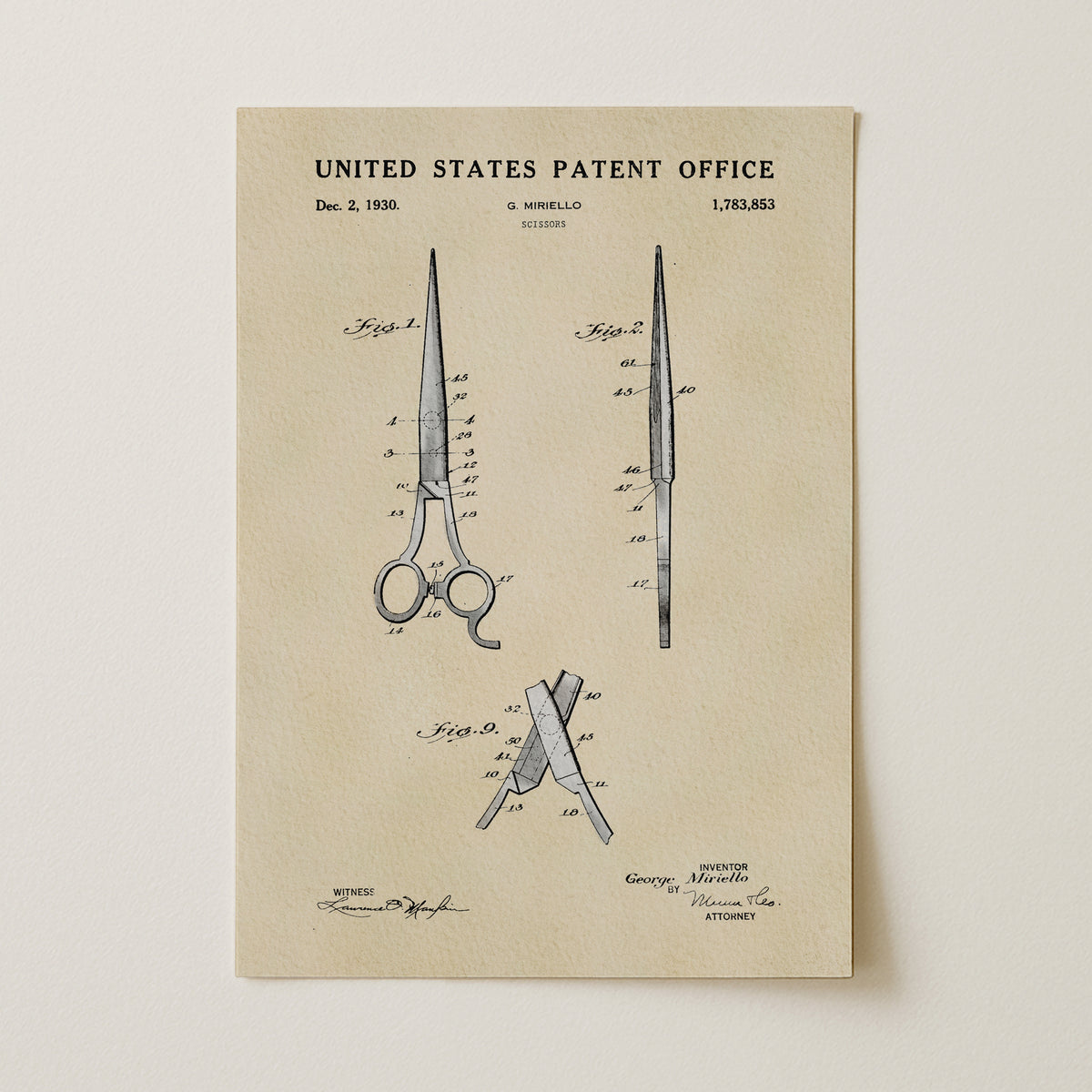 Barbershop Scissors (1930) patent art print