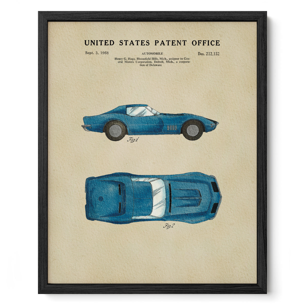 Blue Muscle Car (1968) patent art print