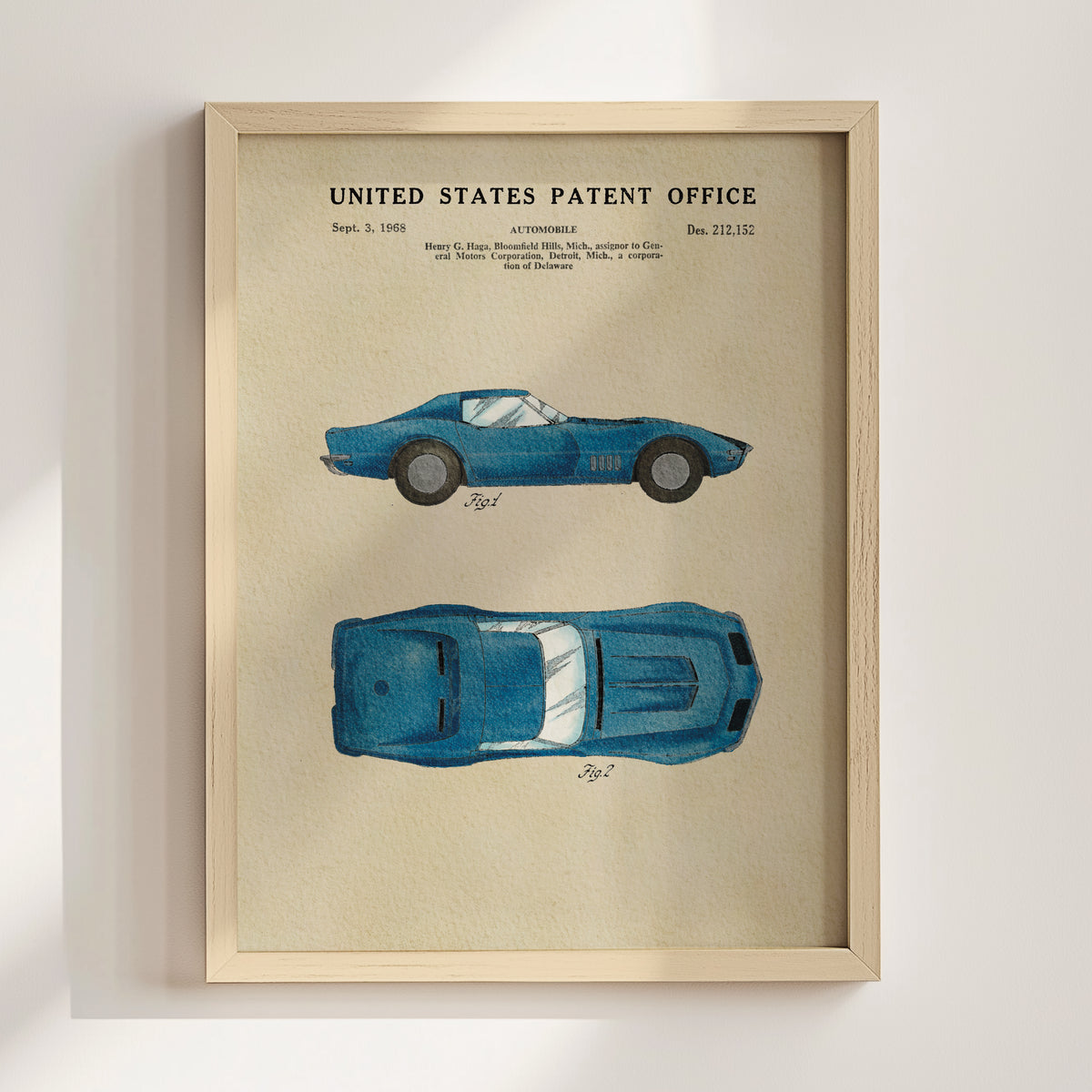 Blue Muscle Car (1968) patent art print