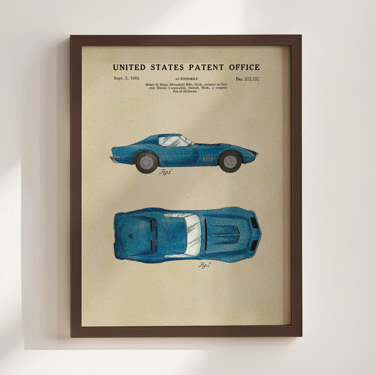 Blue Muscle Car (1968) patent art print