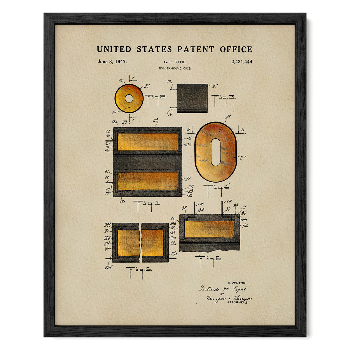 Bobbin-Wound Coil (1947) patent art print