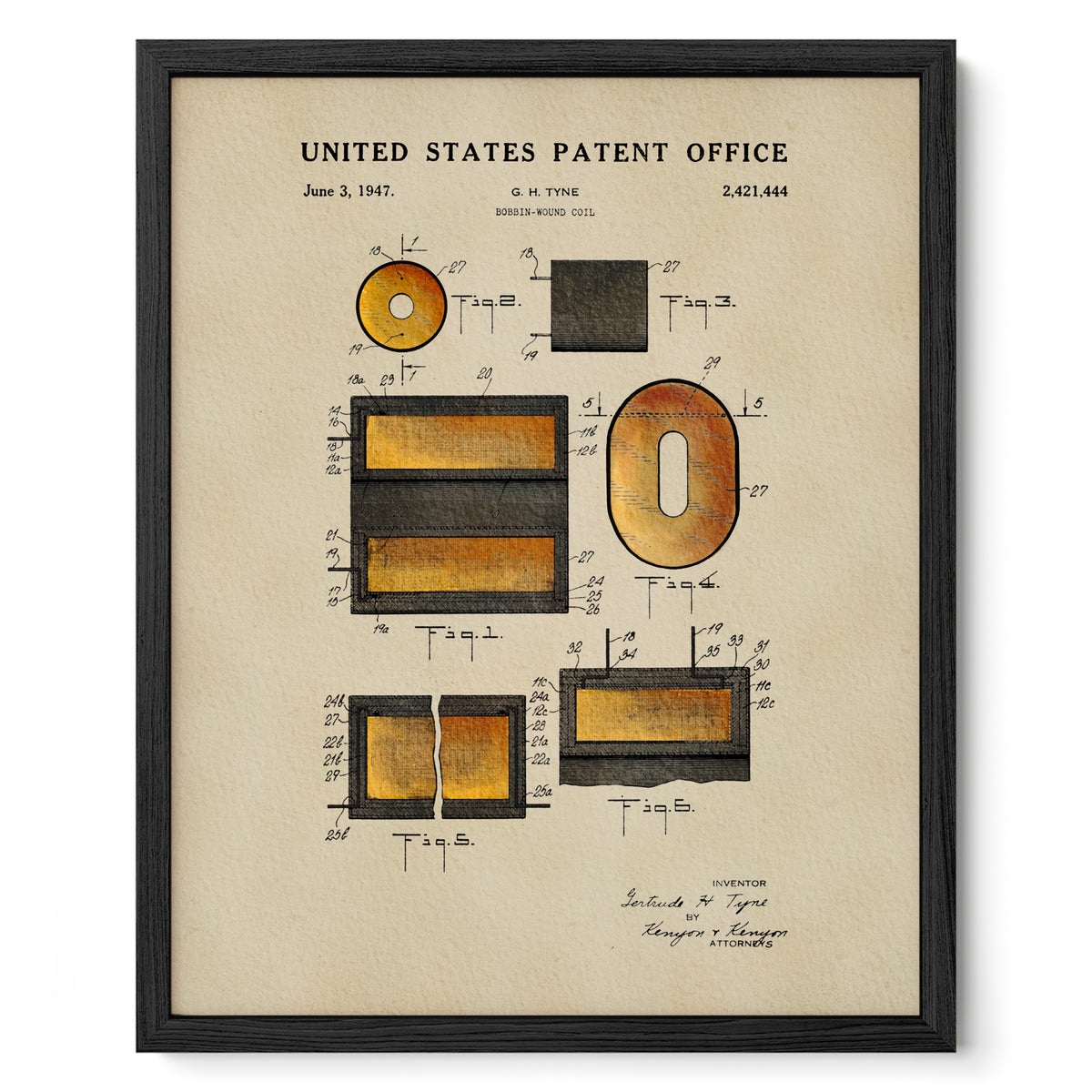Bobbin-Wound Coil (1947) patent art print