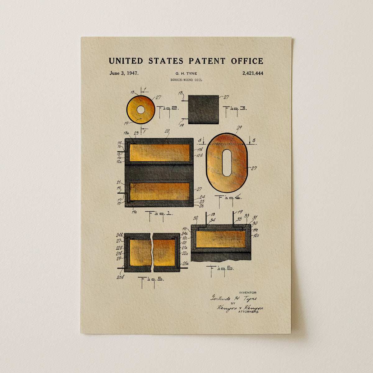Bobbin-Wound Coil (1947) patent art print