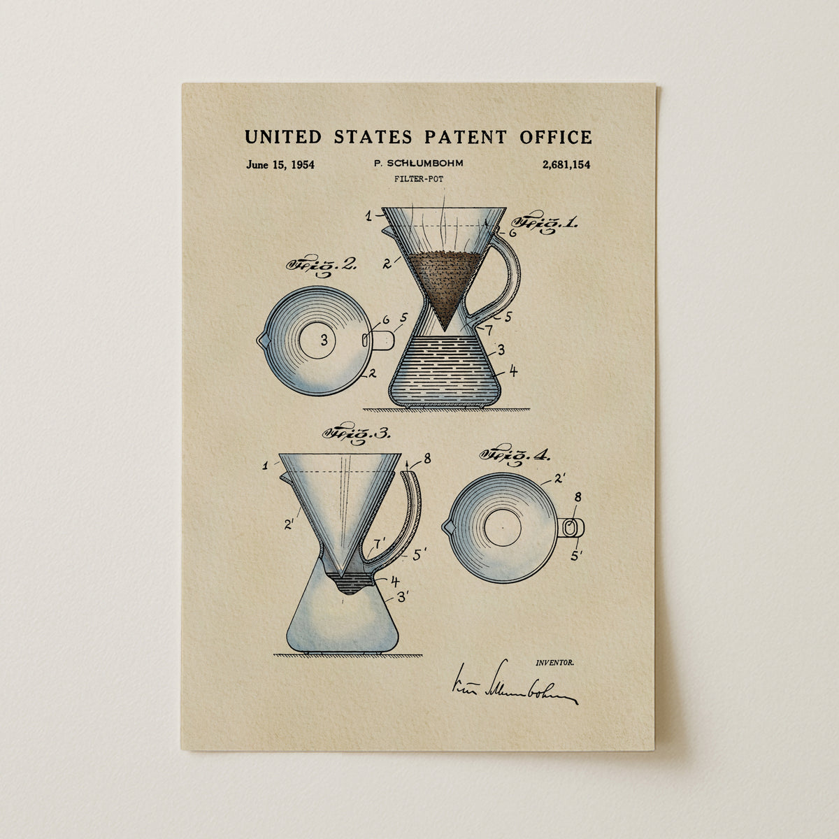 Coffee Filter Pot (1954) patent art print