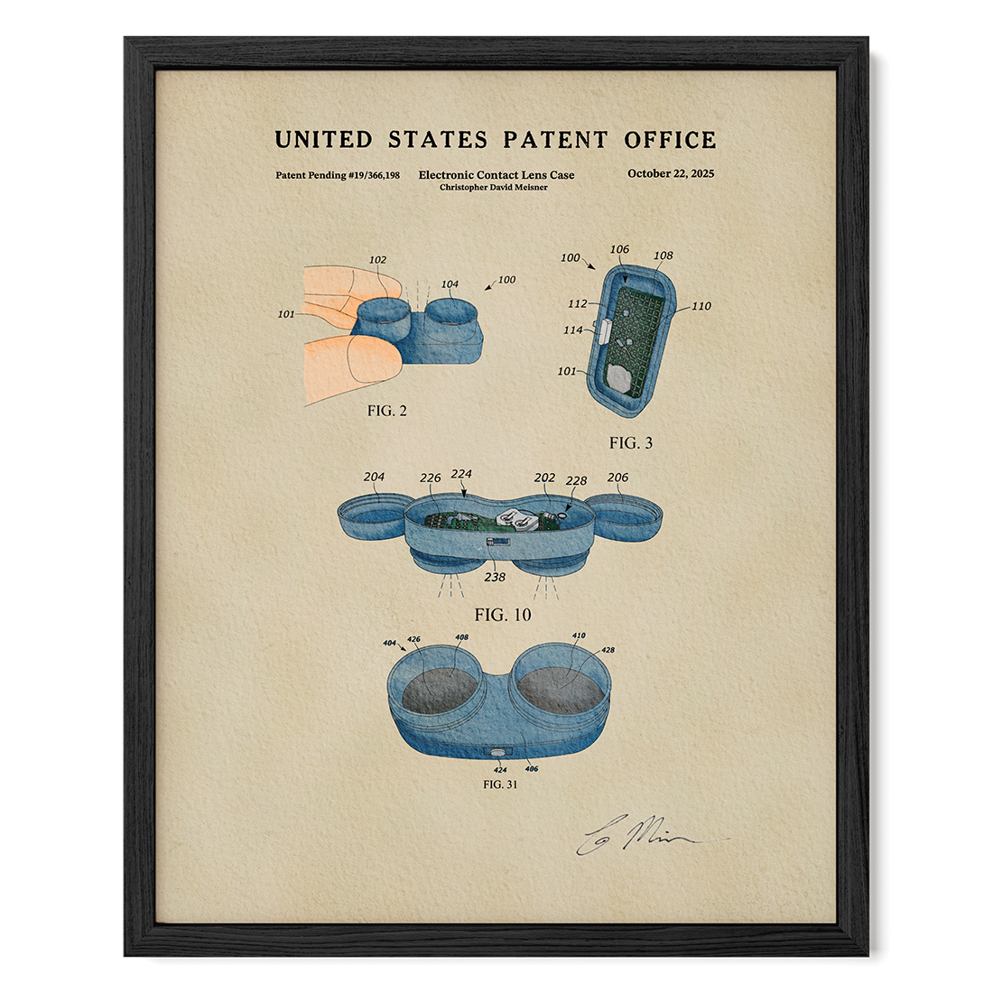 Electronic Contact Lens Case (2025) patent art print